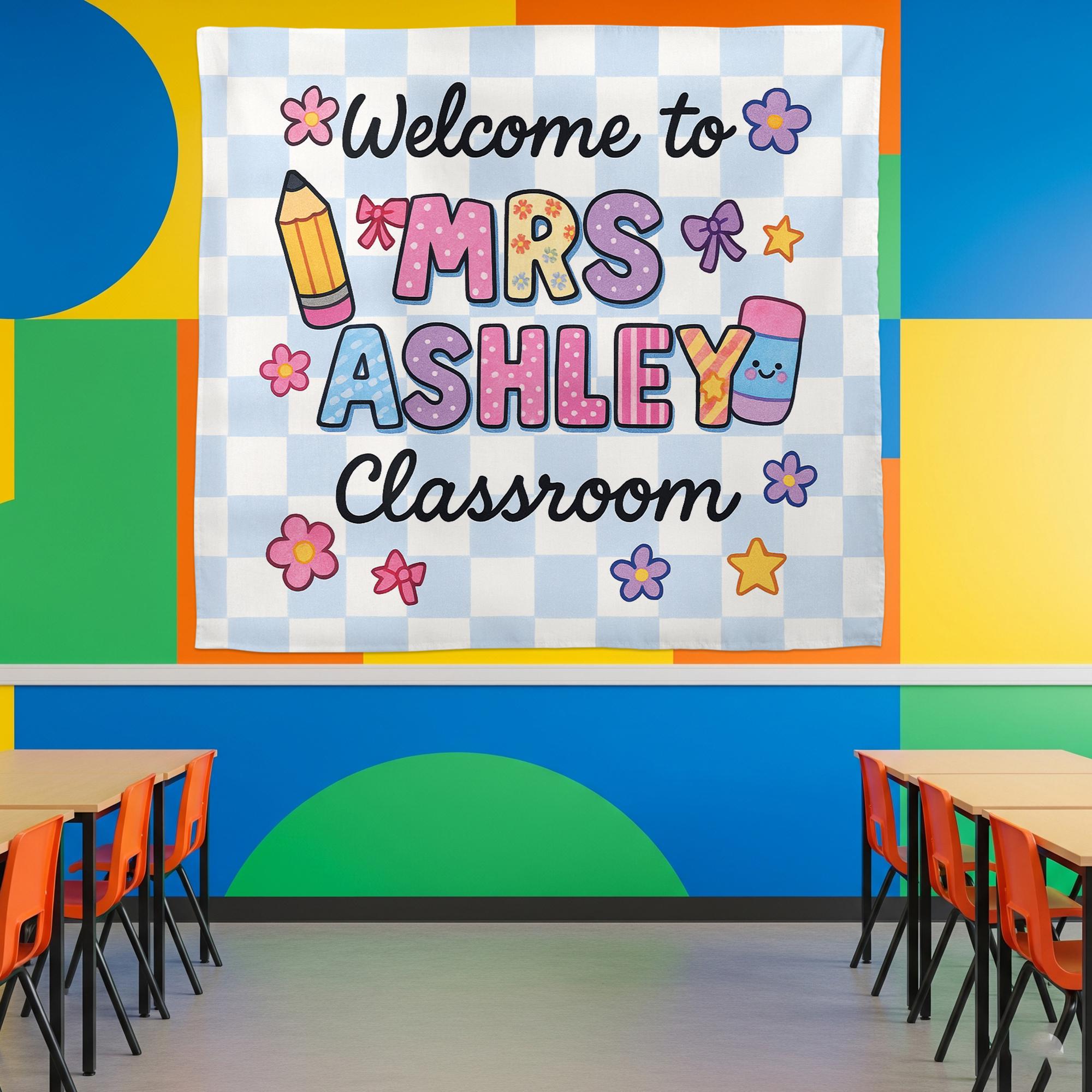 Personalized Classroom Tapestry, Welcome Banner for Teachers, Cute Wall Decor, Back to School Sign, Teacher Classroom Poster