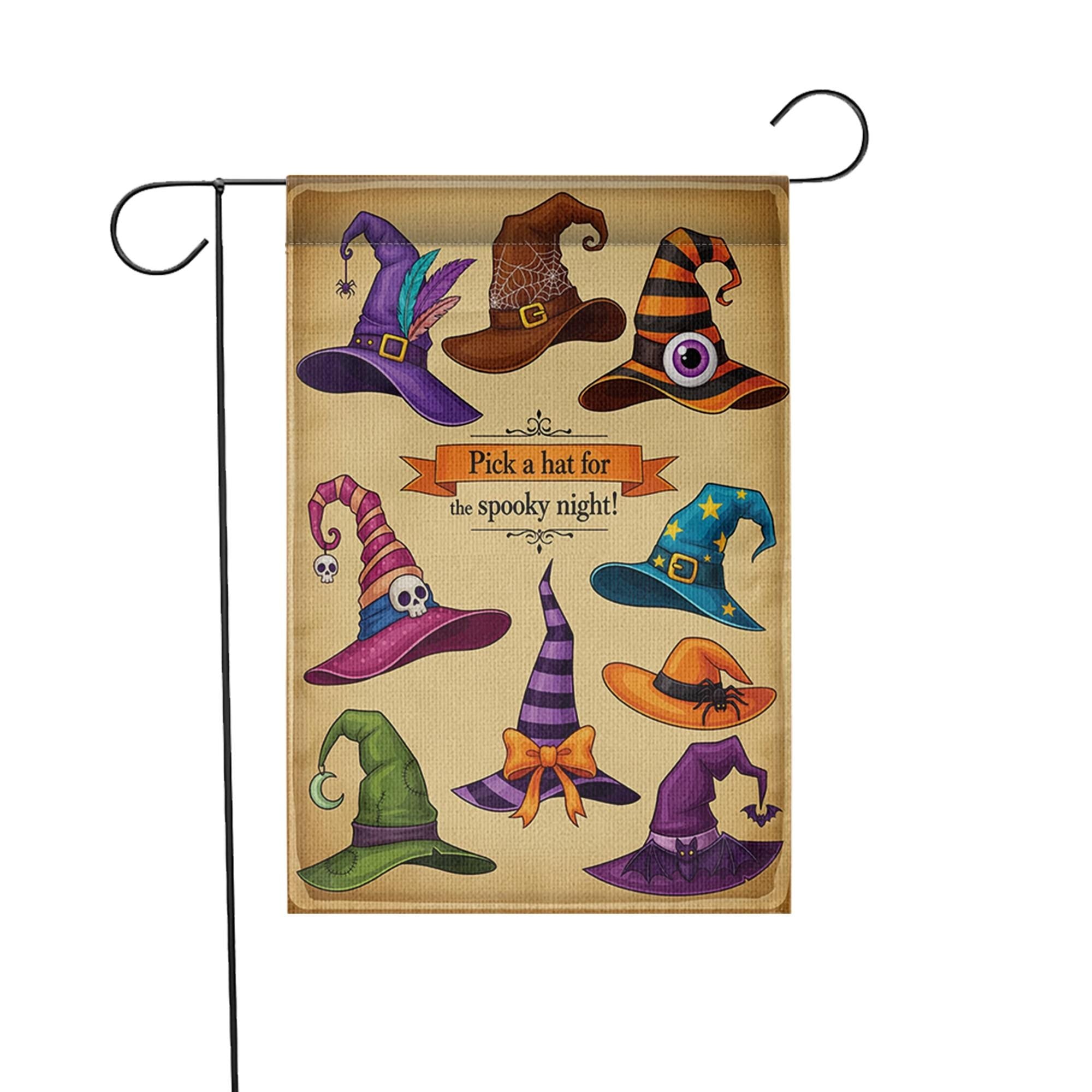 Halloween Witch Hat Garden Flag - Spooky Outdoor Yard Decor - Fall Porch Banner - Trick or Treat Sign - Witchy Welcome Decoration