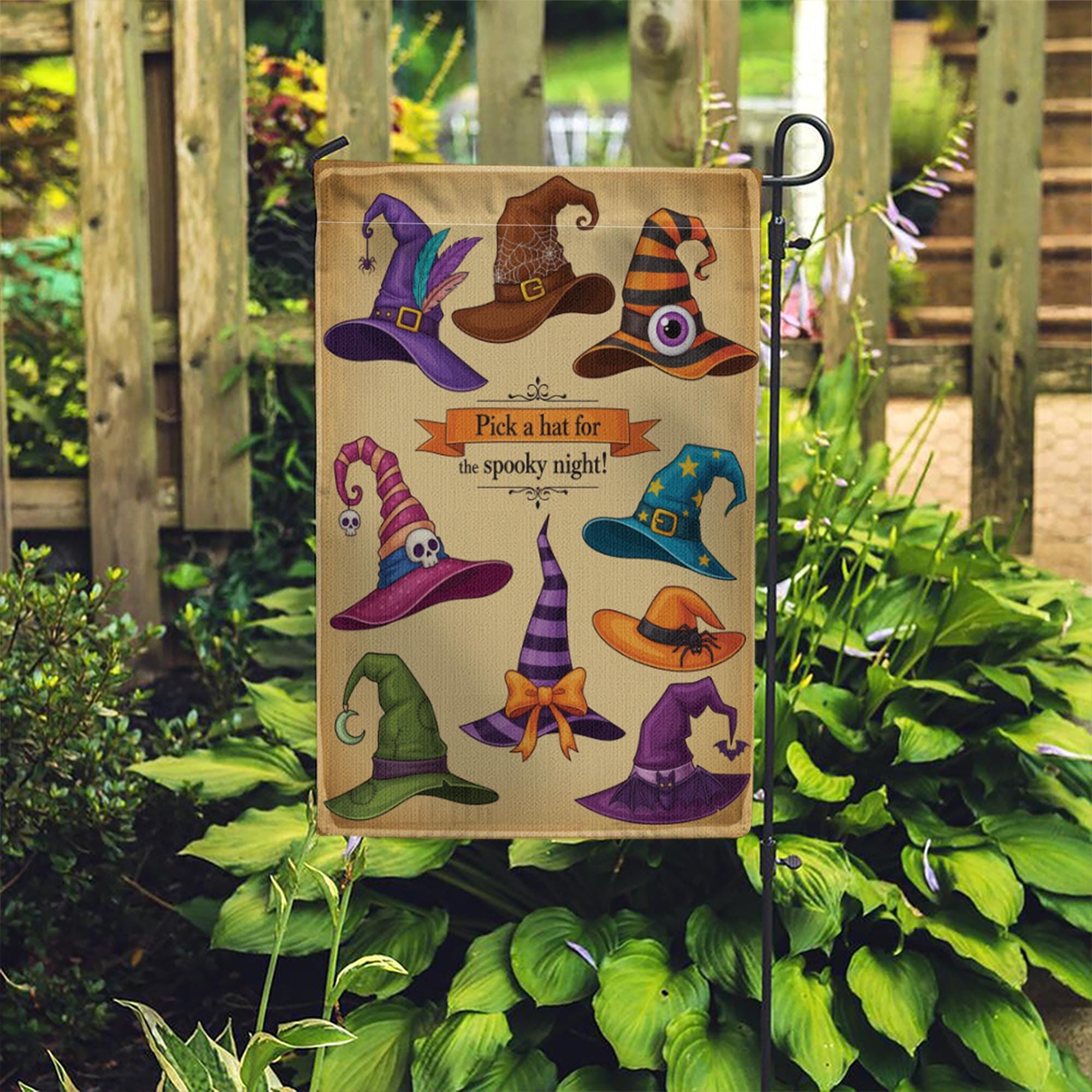 Halloween Witch Hat Garden Flag - Spooky Outdoor Yard Decor - Fall Porch Banner - Trick or Treat Sign - Witchy Welcome Decoration