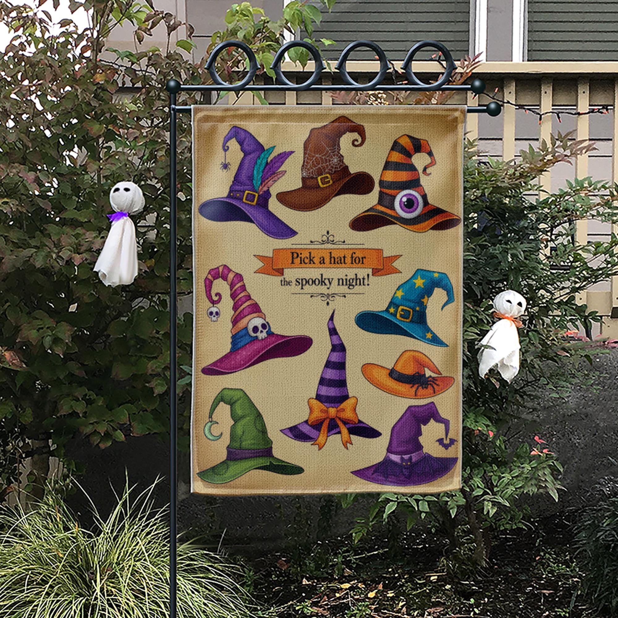 Halloween Witch Hat Garden Flag - Spooky Outdoor Yard Decor - Fall Porch Banner - Trick or Treat Sign - Witchy Welcome Decoration