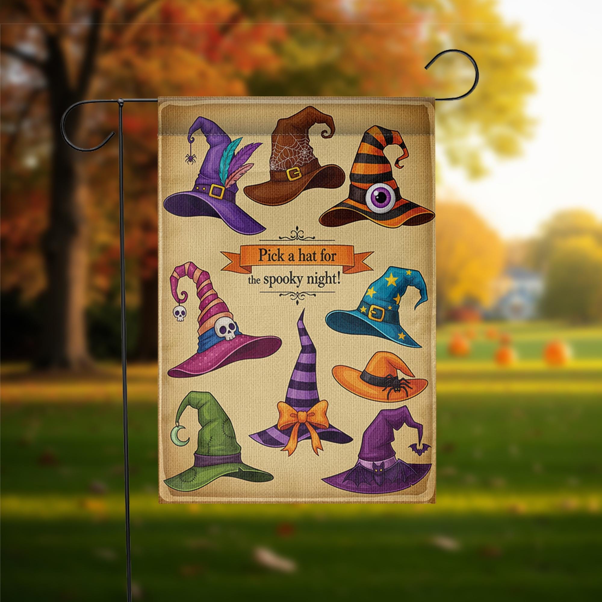 Halloween Witch Hat Garden Flag - Spooky Outdoor Yard Decor - Fall Porch Banner - Trick or Treat Sign - Witchy Welcome Decoration