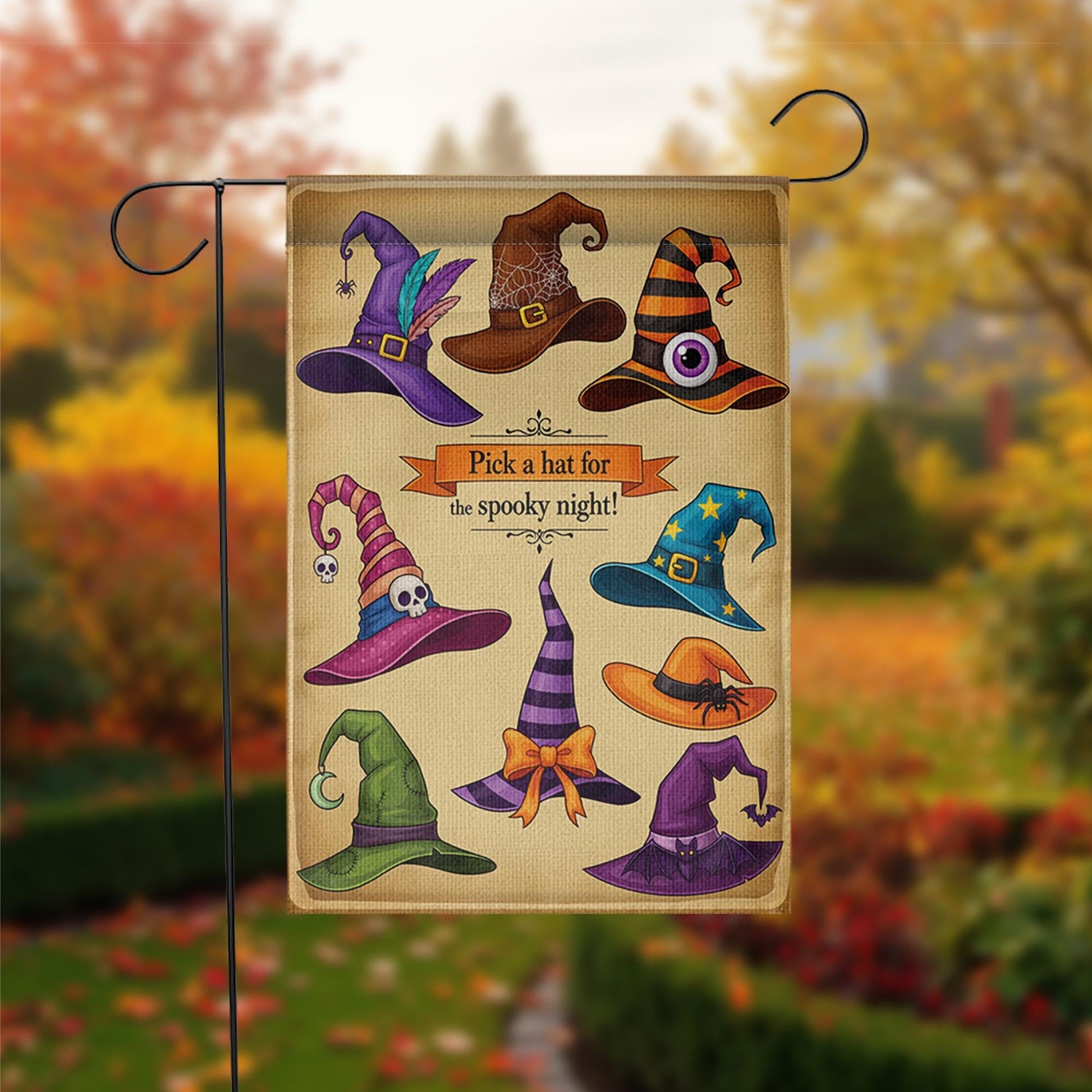 Halloween Witch Hat Garden Flag - Spooky Outdoor Yard Decor - Fall Porch Banner - Trick or Treat Sign - Witchy Welcome Decoration