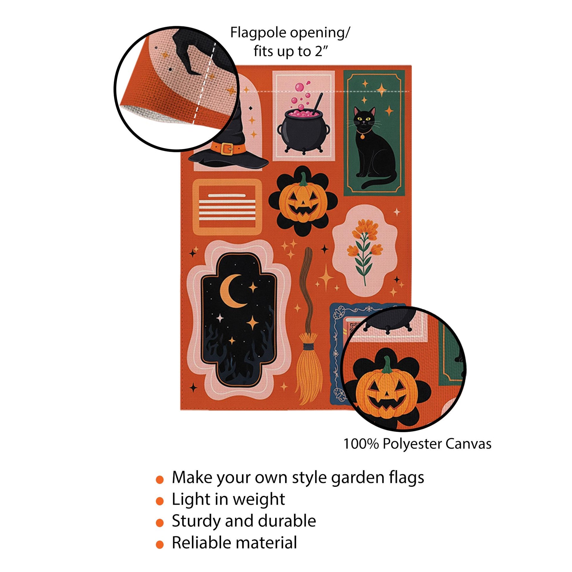 Halloween Garden Flag - Witchy Outdoor Yard Banner - Spooky Fall Porch Decor - Black Cat & Spell Book Sign - Trick or Treat Welcome