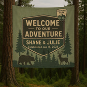 Outdoor Adventure Couple Tapestry, Custom Anniversary Gift, National Park Style Wall Art, Personalized Nature Tapestry