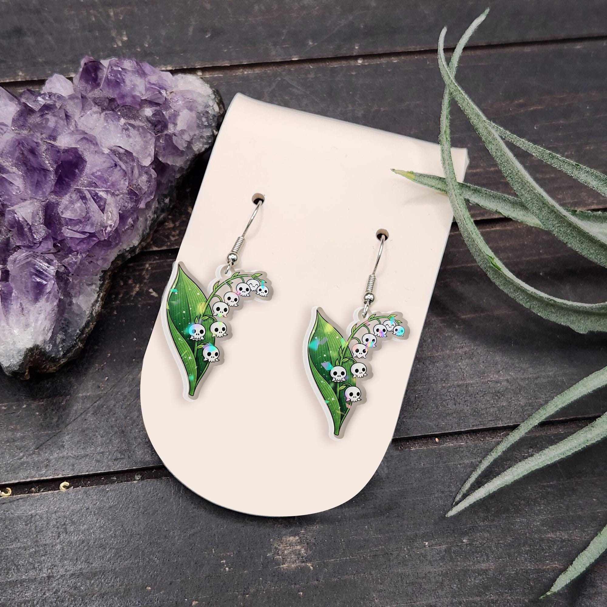 Spooky Lily of the Valley Earrings, Skull Flower Earrings, Gothic Cottagecore Jewelry, Halloween Floral Earrings, Cute Dark Aesthetic