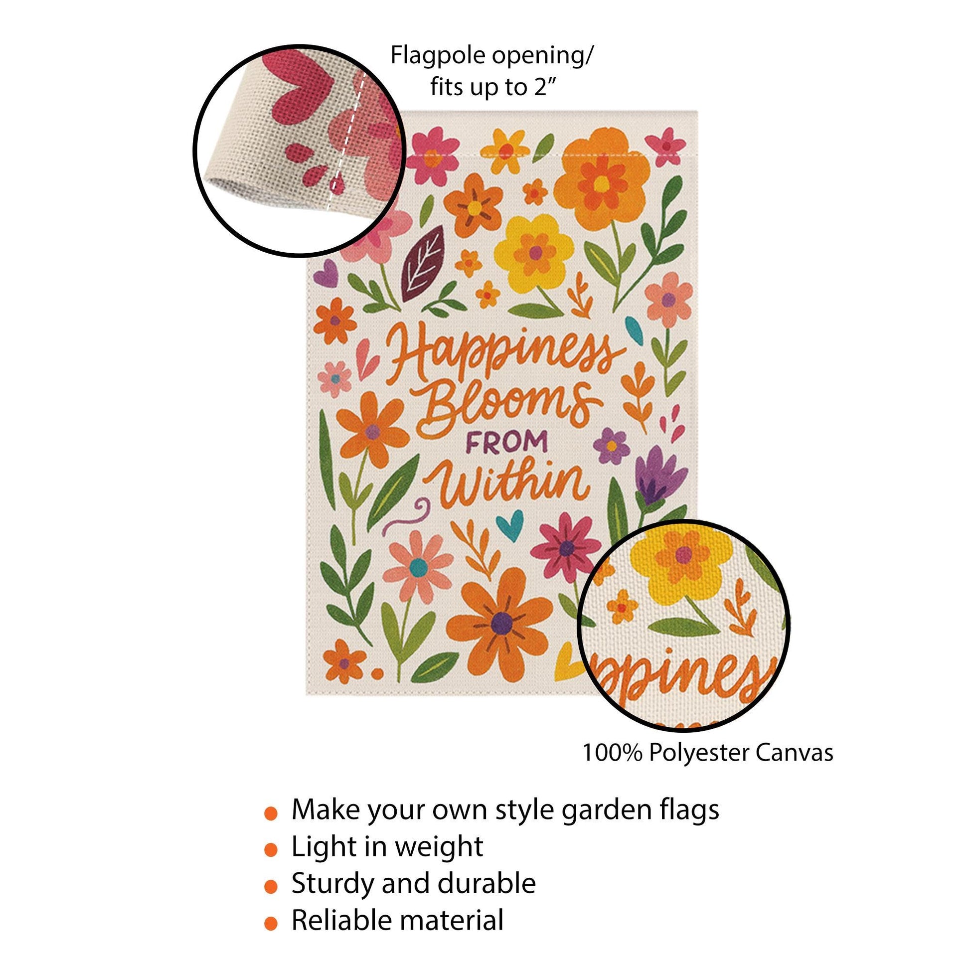 Happiness Blooms From Within Garden Flag | Colorful Floral Yard Decor with Positive Quote for Spring, Summer, or Outdoor Display, Motivation