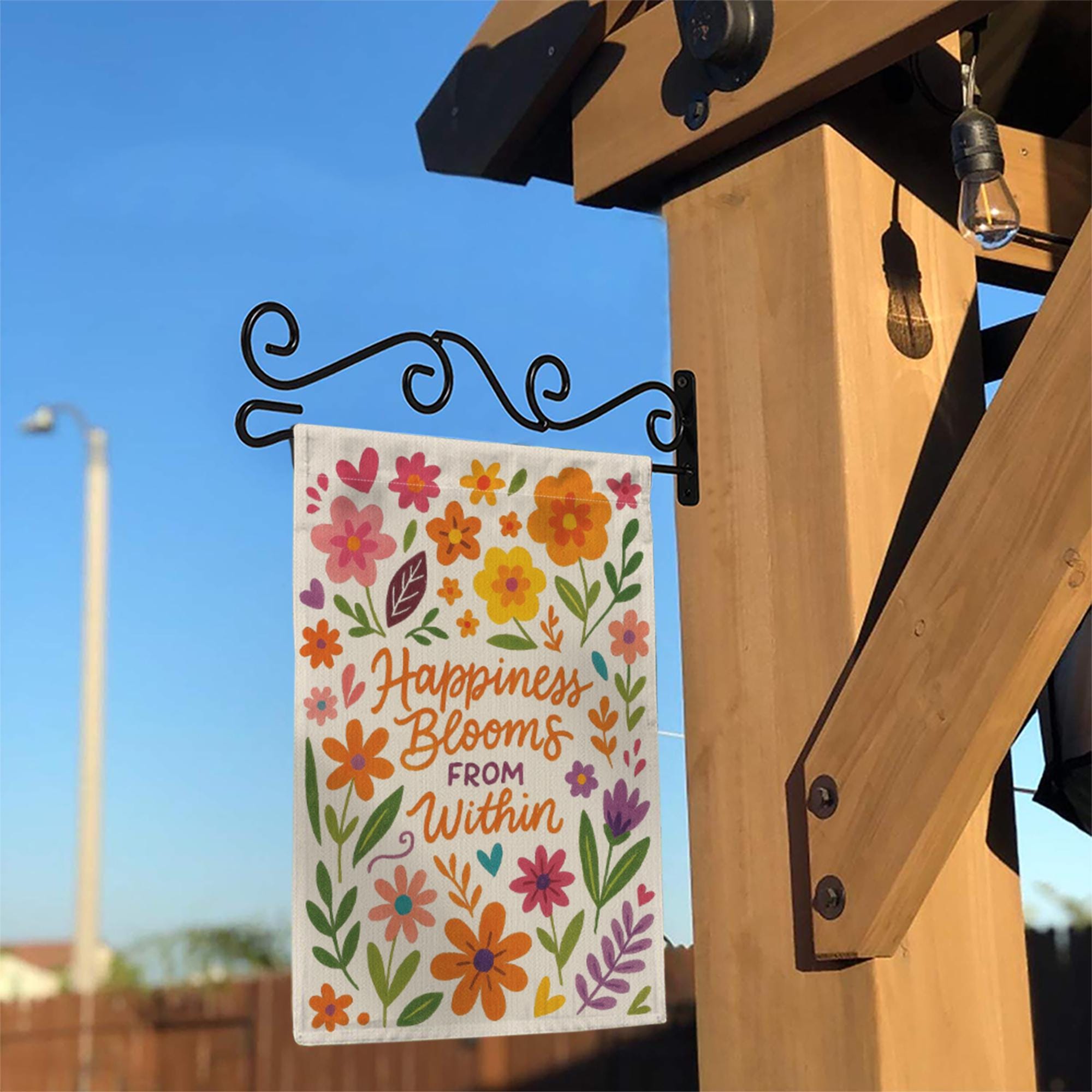 Happiness Blooms From Within Garden Flag | Colorful Floral Yard Decor with Positive Quote for Spring, Summer, or Outdoor Display, Motivation
