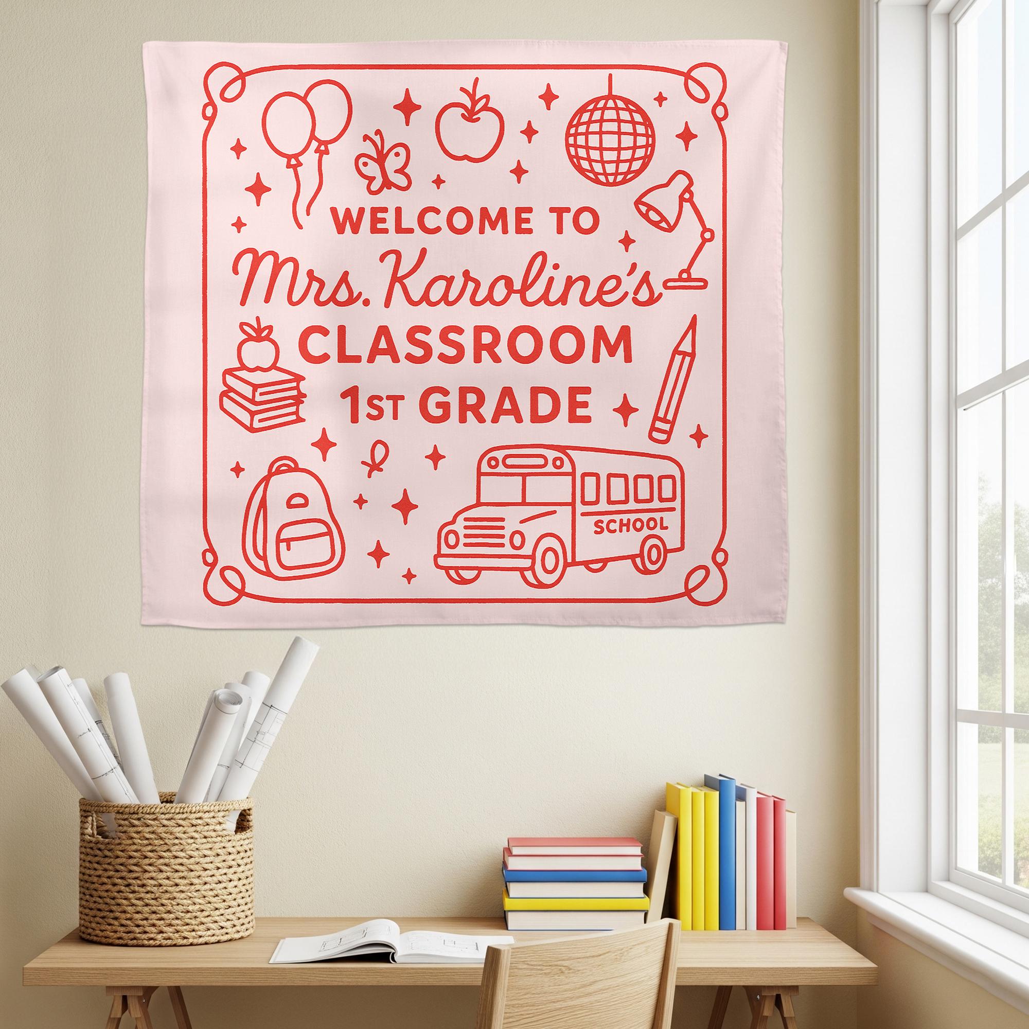 Personalized 1st Grade Classroom Tapestry, Welcome Back to School Banner, Teacher Wall Decor, Custom Teacher Name Sign