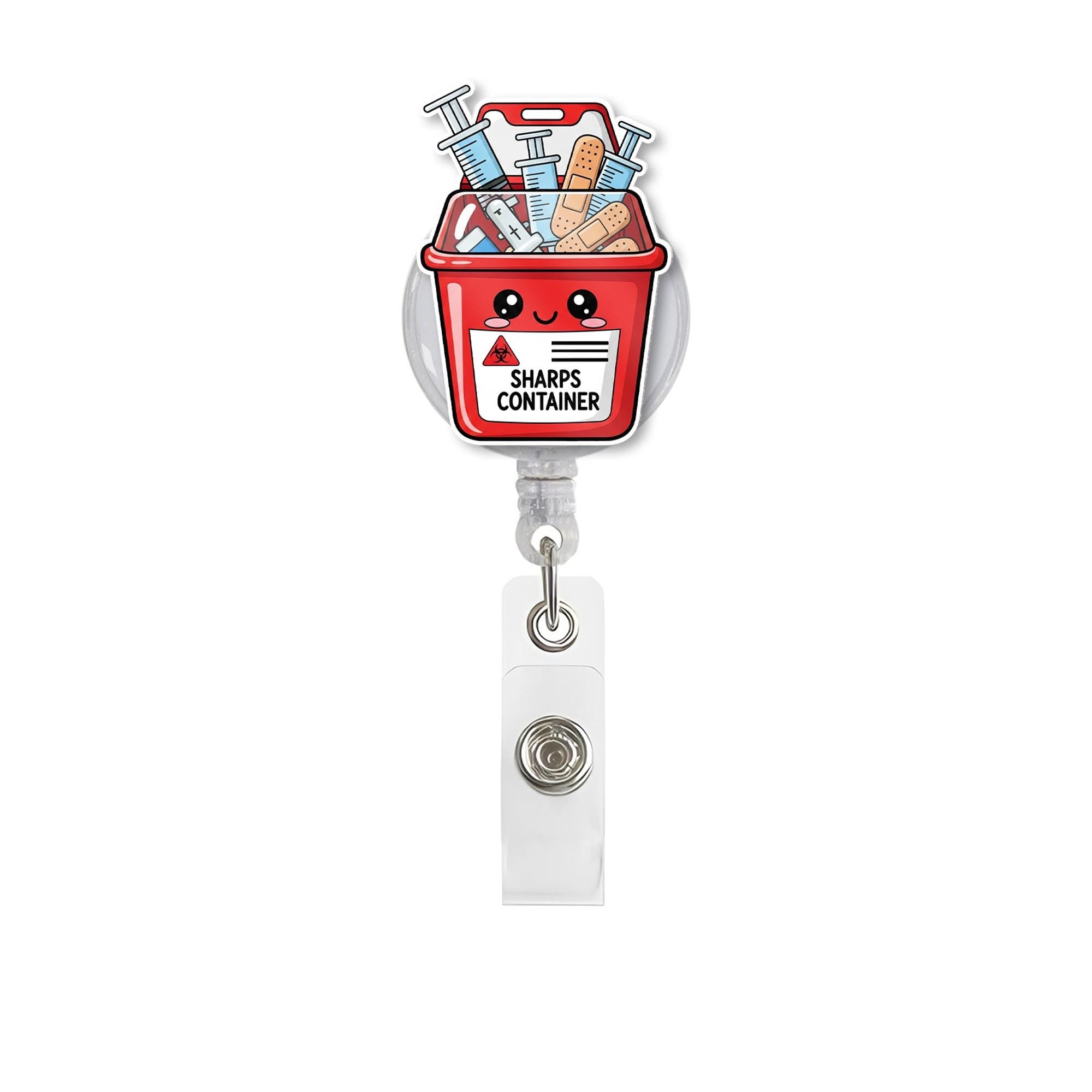 Cute Sharps Container Badge Reel, Funny Nurse ID Clip, Medical Syringe Badge Holder, RN CNA Gift for Healthcare Workers