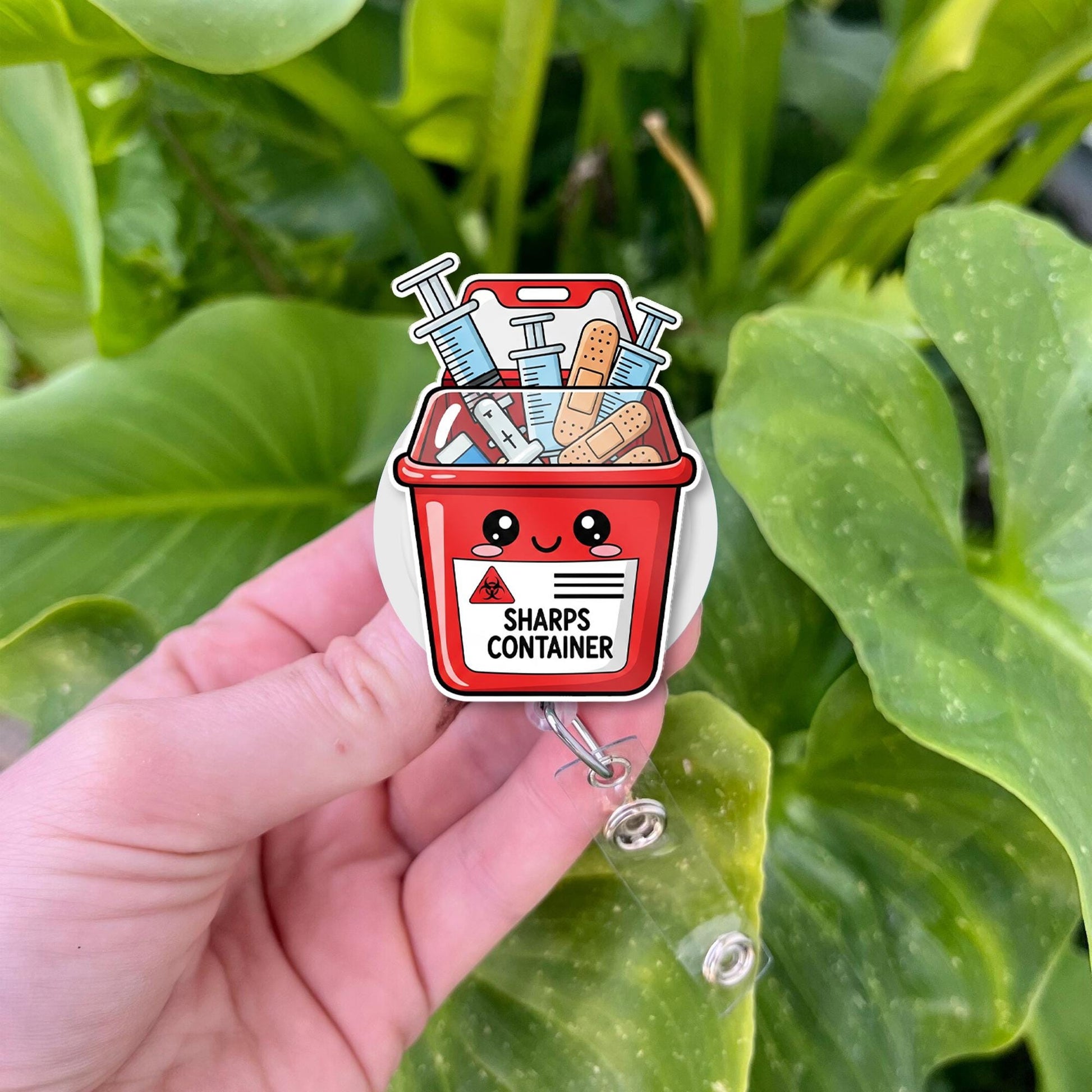 Cute Sharps Container Badge Reel, Funny Nurse ID Clip, Medical Syringe Badge Holder, RN CNA Gift for Healthcare Workers