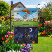Day & Night Halloween Skeleton Garden Flag - Seasonal Witch Yard Banner - Double Sided Spooky Decor - Fall Porch Decoration