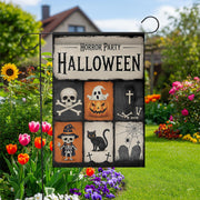 Horror Party Halloween Garden Flag - Spooky Skeleton & Pumpkin Yard Sign - Trick or Treat Outdoor Decor - Graveyard Theme Banner