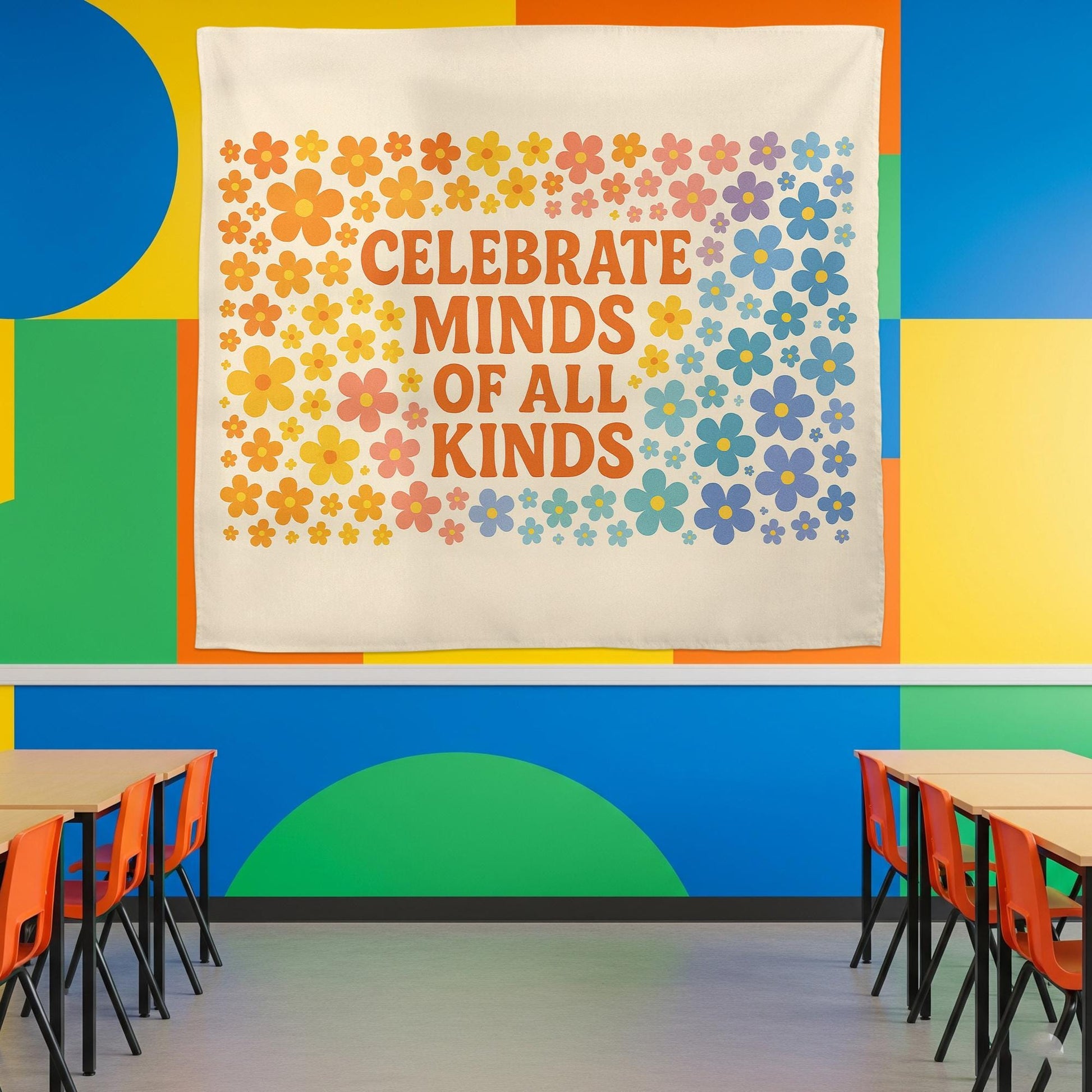 Celebrate Minds of All Kinds Classroom Banner, Neurodiversity Wall Decor, Inclusive Teacher Tapestry, Mental Health Poster