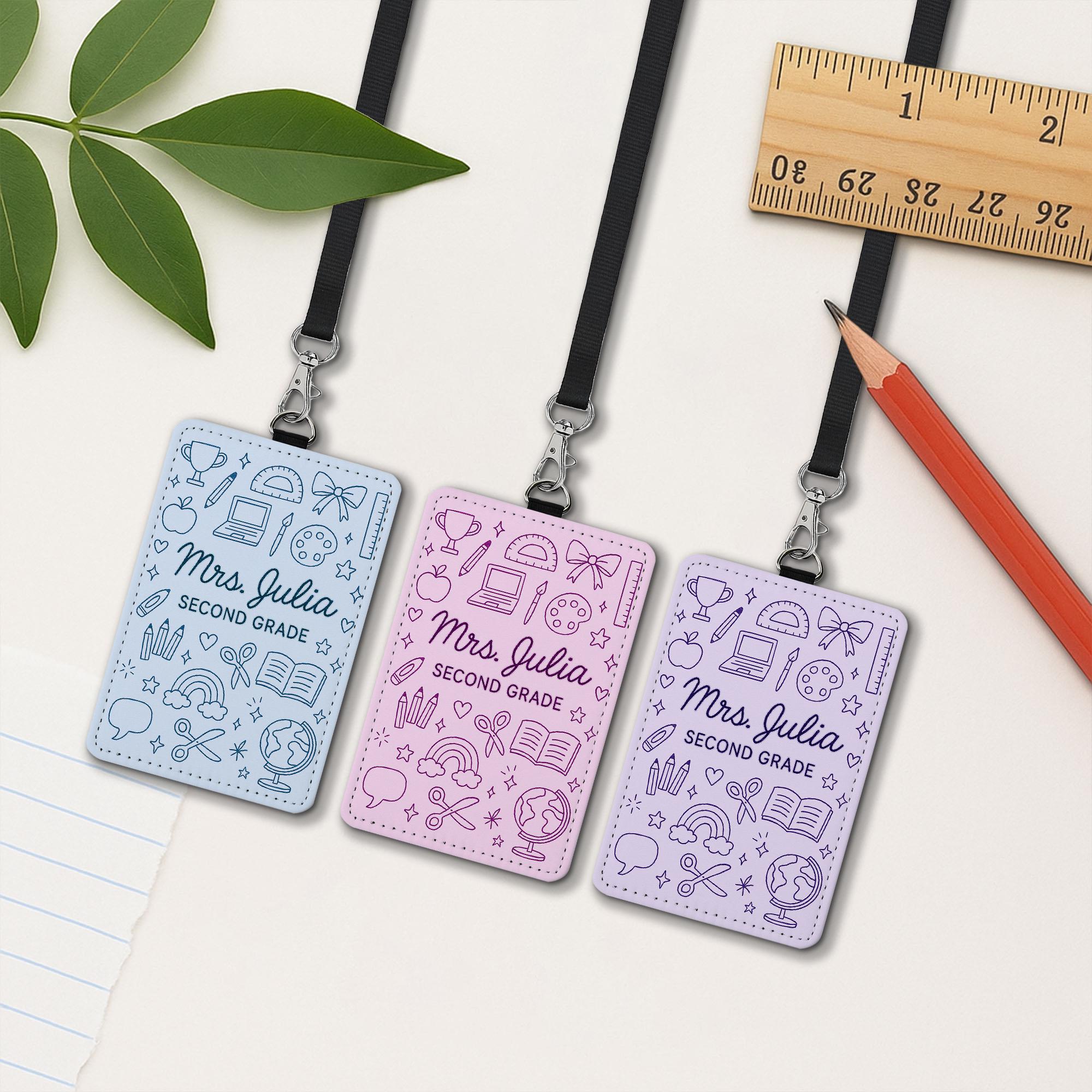 Personalized Teacher ID Badge Holder, Personalized Name Tag, Cute School Lanyard, Grade Teacher Gift, Classroom Accessories, Cute ID Badge