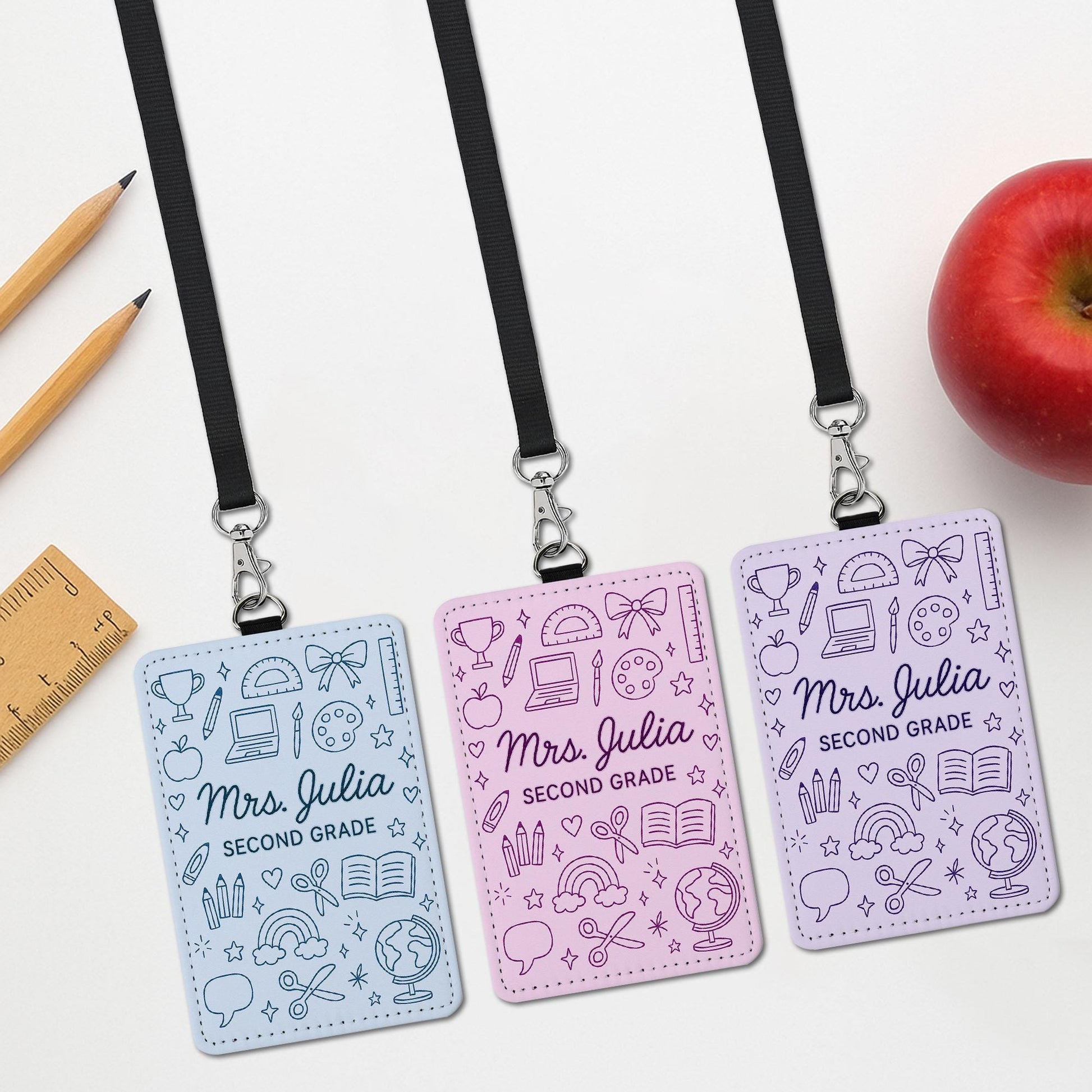 Personalized Teacher ID Badge Holder, Personalized Name Tag, Cute School Lanyard, Grade Teacher Gift, Classroom Accessories, Cute ID Badge