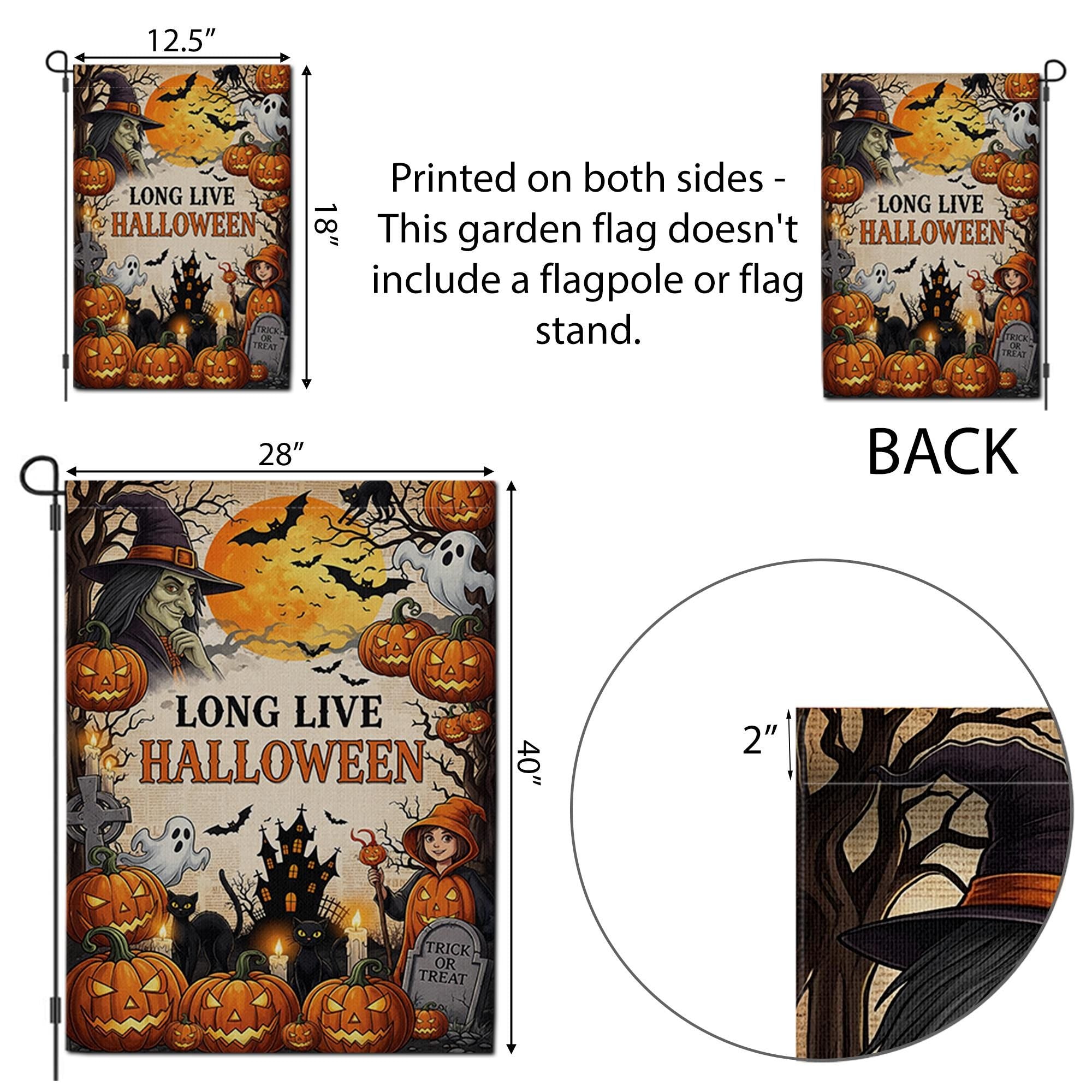 Long Live Halloween Garden Flag - Vintage Witch & Pumpkin Yard Sign - Spooky Haunted House Outdoor Decor - Trick or Treat Banner