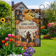 Long Live Halloween Garden Flag - Vintage Witch & Pumpkin Yard Sign - Spooky Haunted House Outdoor Decor - Trick or Treat Banner