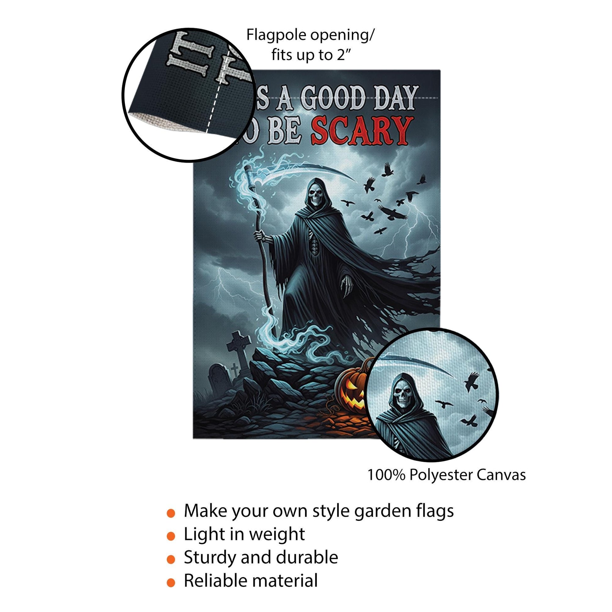 Grim Reaper Halloween Garden Flag - It's a Good Day to Be Scary - Spooky Yard Sign - Gothic Outdoor Fall Decor