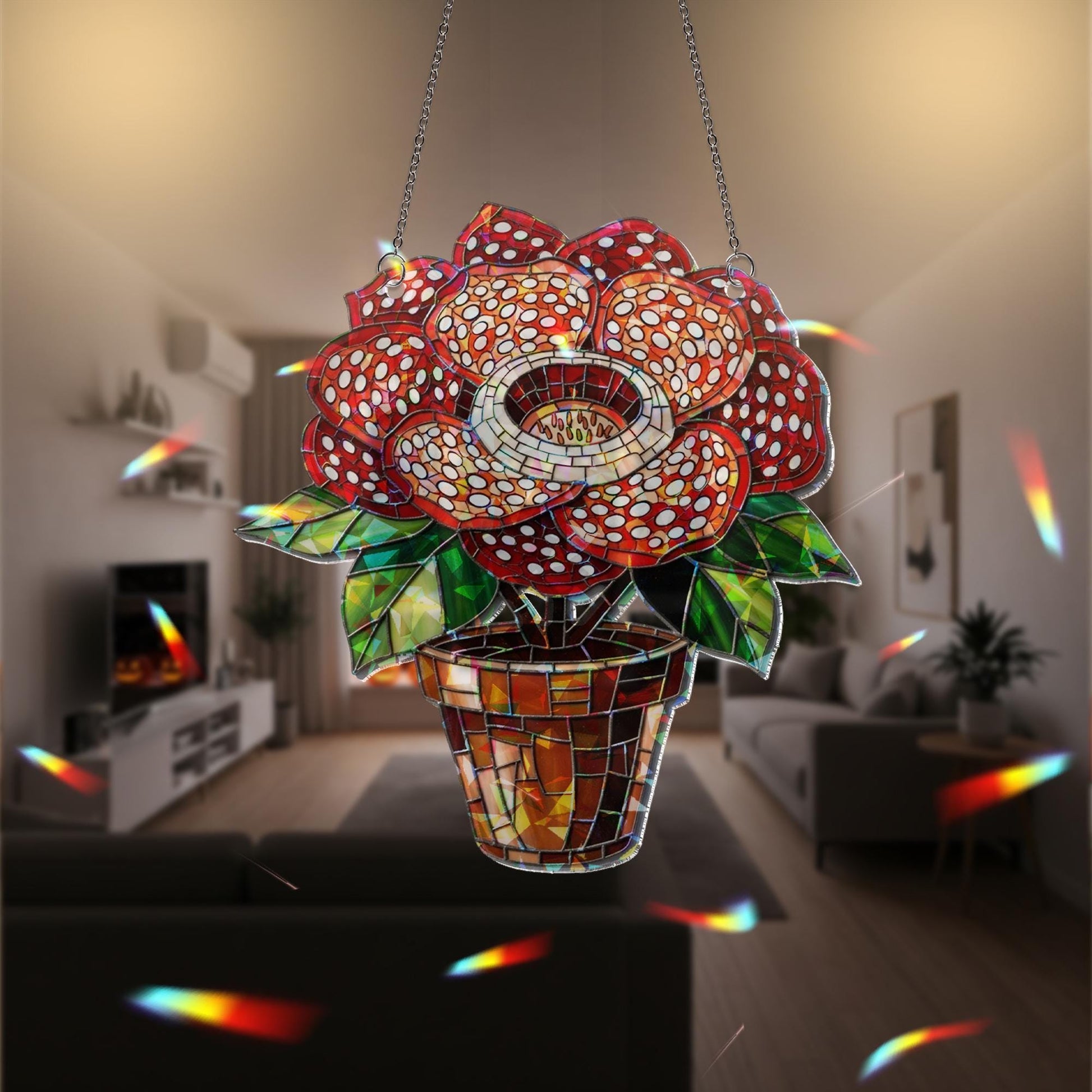 Spooky Rafflesia Flower Acrylic Suncatcher, Halloween Window Decor, Creepy Floral Hologram, Gothic Hanging Plant Ornament