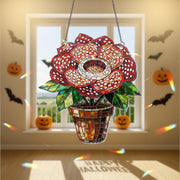 Spooky Rafflesia Flower Acrylic Suncatcher, Halloween Window Decor, Creepy Floral Hologram, Gothic Hanging Plant Ornament