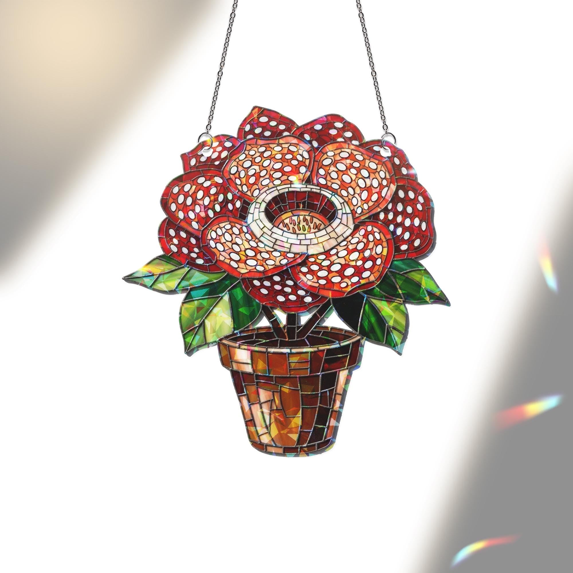Spooky Rafflesia Flower Acrylic Suncatcher, Halloween Window Decor, Creepy Floral Hologram, Gothic Hanging Plant Ornament