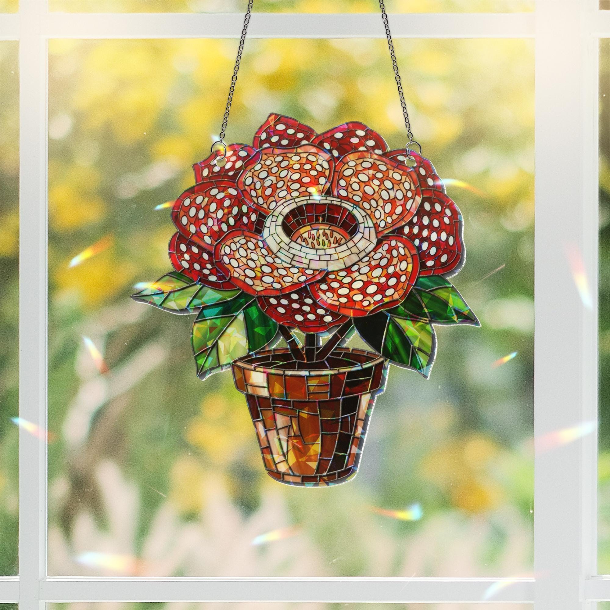 Spooky Rafflesia Flower Acrylic Suncatcher, Halloween Window Decor, Creepy Floral Hologram, Gothic Hanging Plant Ornament