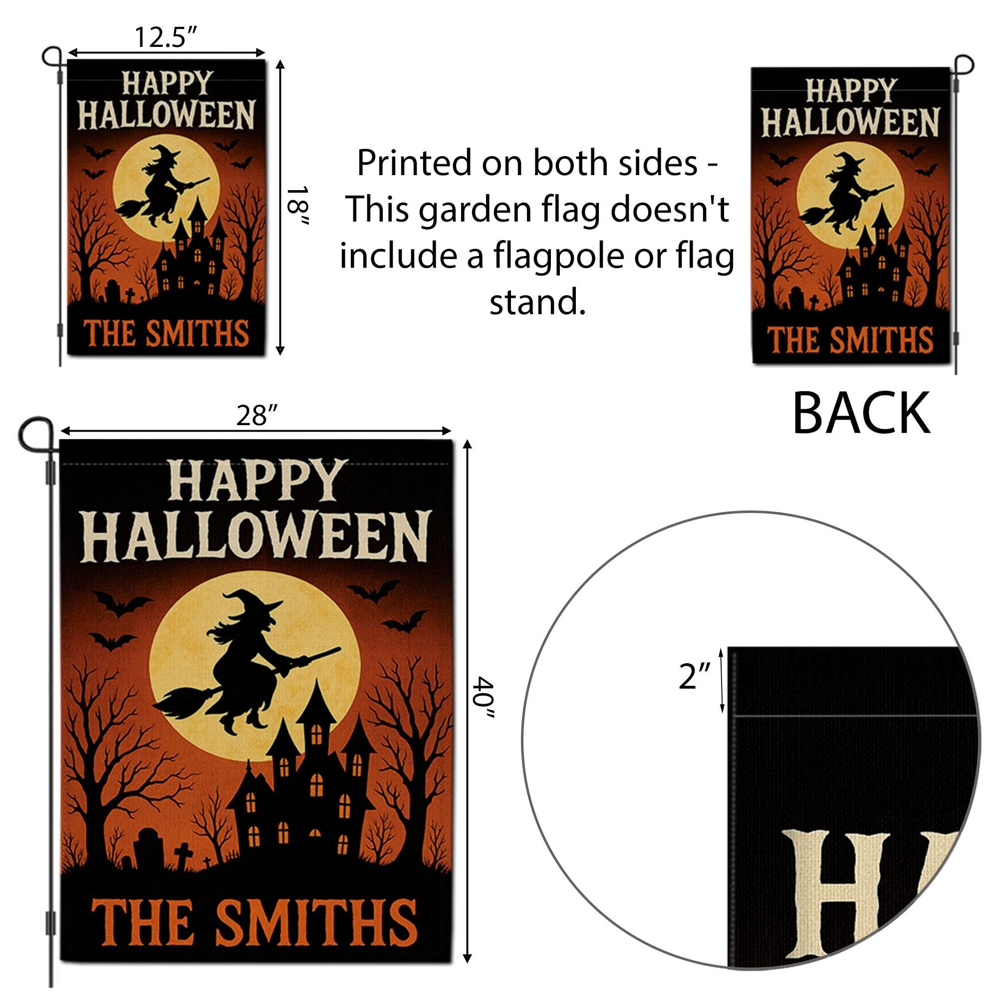 Halloween Garden Flag, Personalized Witch Yard Decor, Custom Fall Yard Sign, Spooky Haunted House Flag, Outdoor Halloween Decor