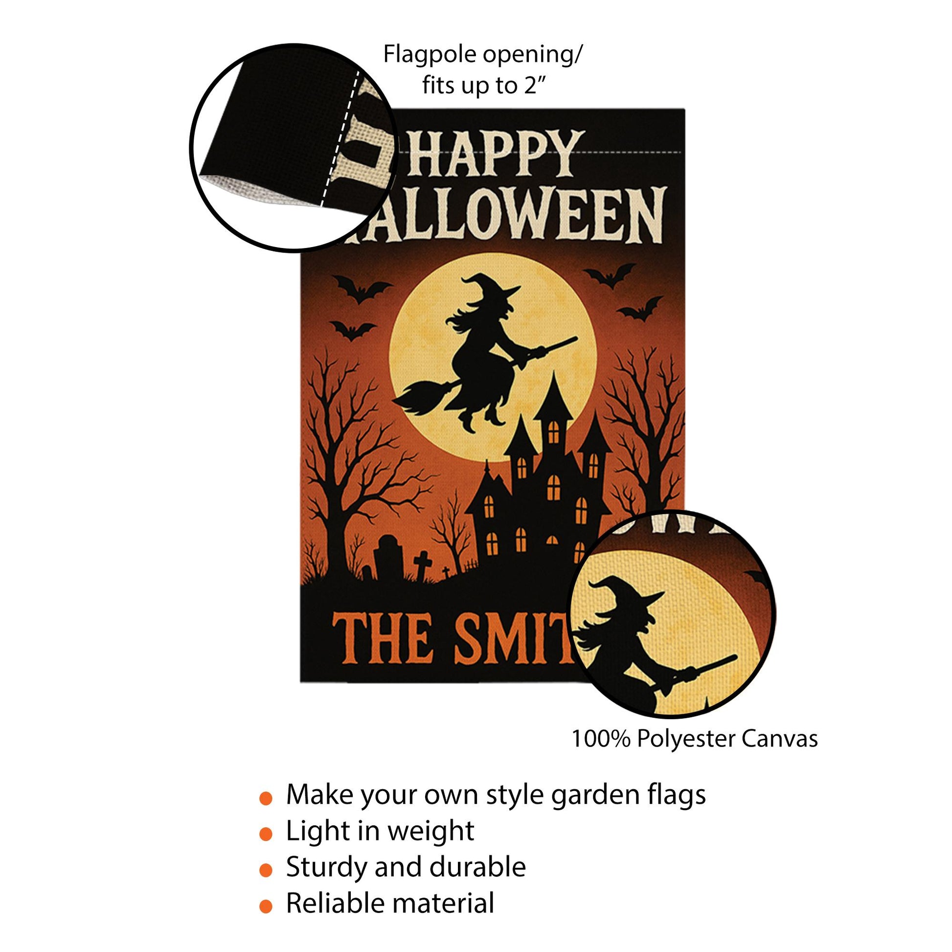 Halloween Garden Flag, Personalized Witch Yard Decor, Custom Fall Yard Sign, Spooky Haunted House Flag, Outdoor Halloween Decor