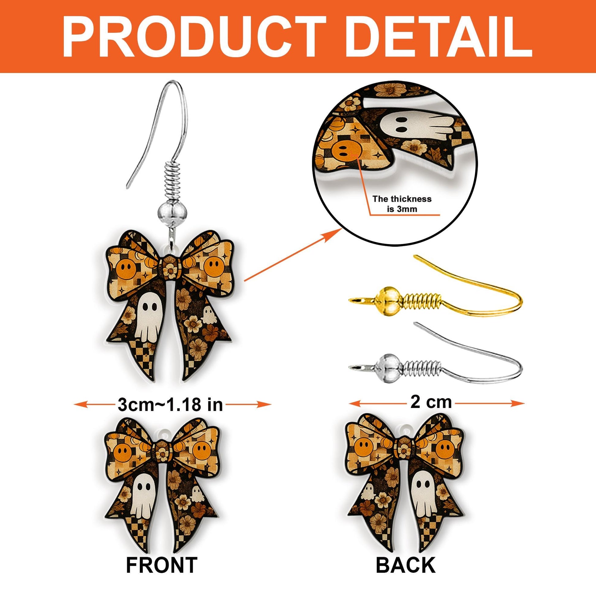 Spooky Bow Earrings, Halloween Ghost Earrings, Cute Fall Jewelry, Pumpkin Dangle Earrings, Gothic Bow Earrings, Witchy Gift Idea
