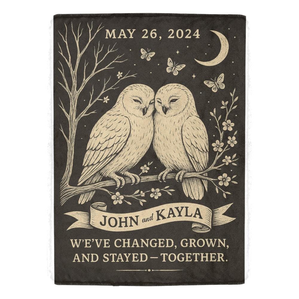 Custom Owl Couple Blanket, Personalized Anniversary Gift, Wedding Gift for Couple, Romantic Blanket, Gift for Him Her, Wedding Anniversary