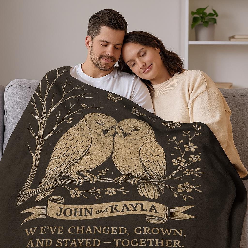 Custom Owl Couple Blanket, Personalized Anniversary Gift, Wedding Gift for Couple, Romantic Blanket, Gift for Him Her, Wedding Anniversary