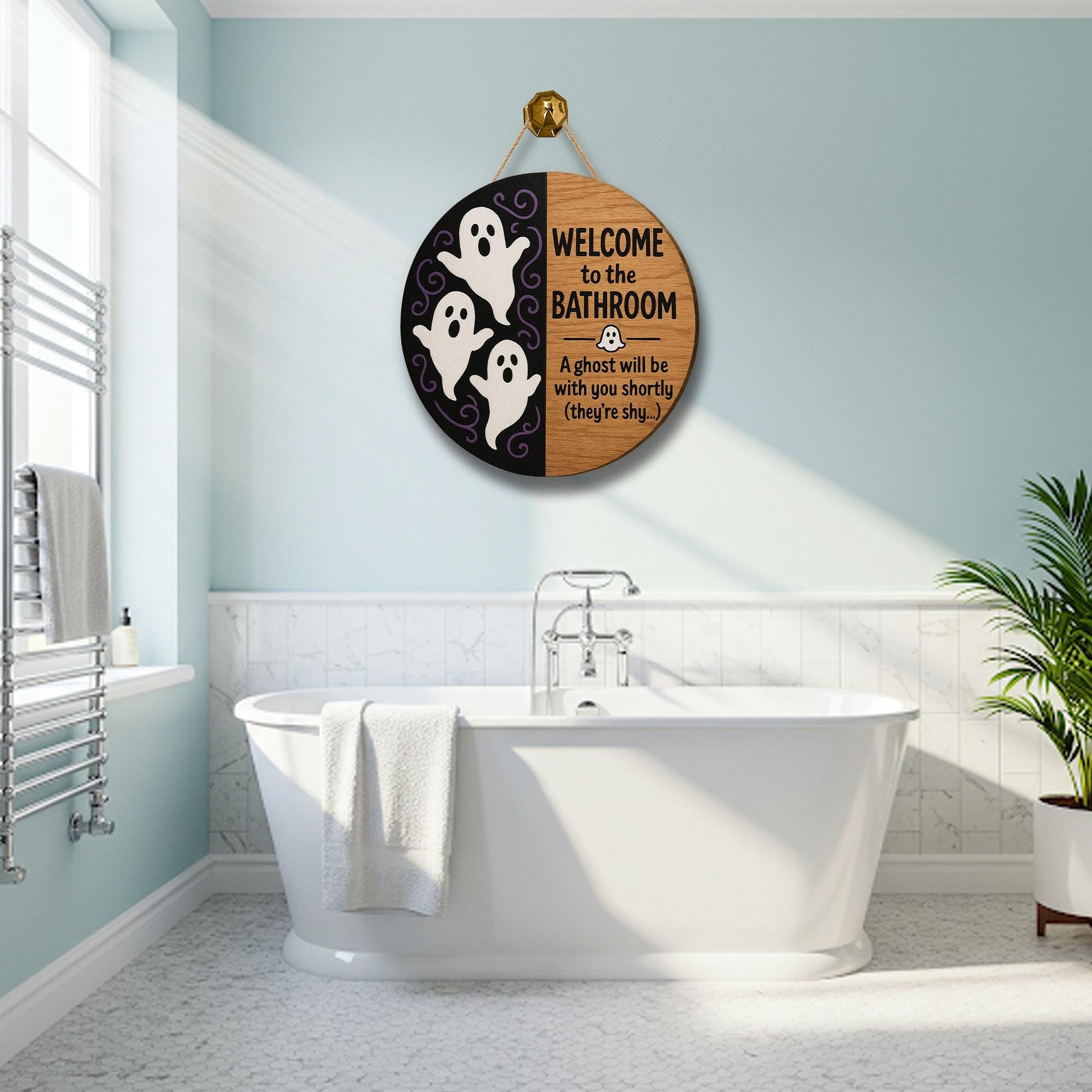 Funny Ghost Bathroom Sign, Halloween Bathroom Decor, Spooky Wood Door Sign, Haunted House Bathroom Wall Art, Cute Ghost Plaque