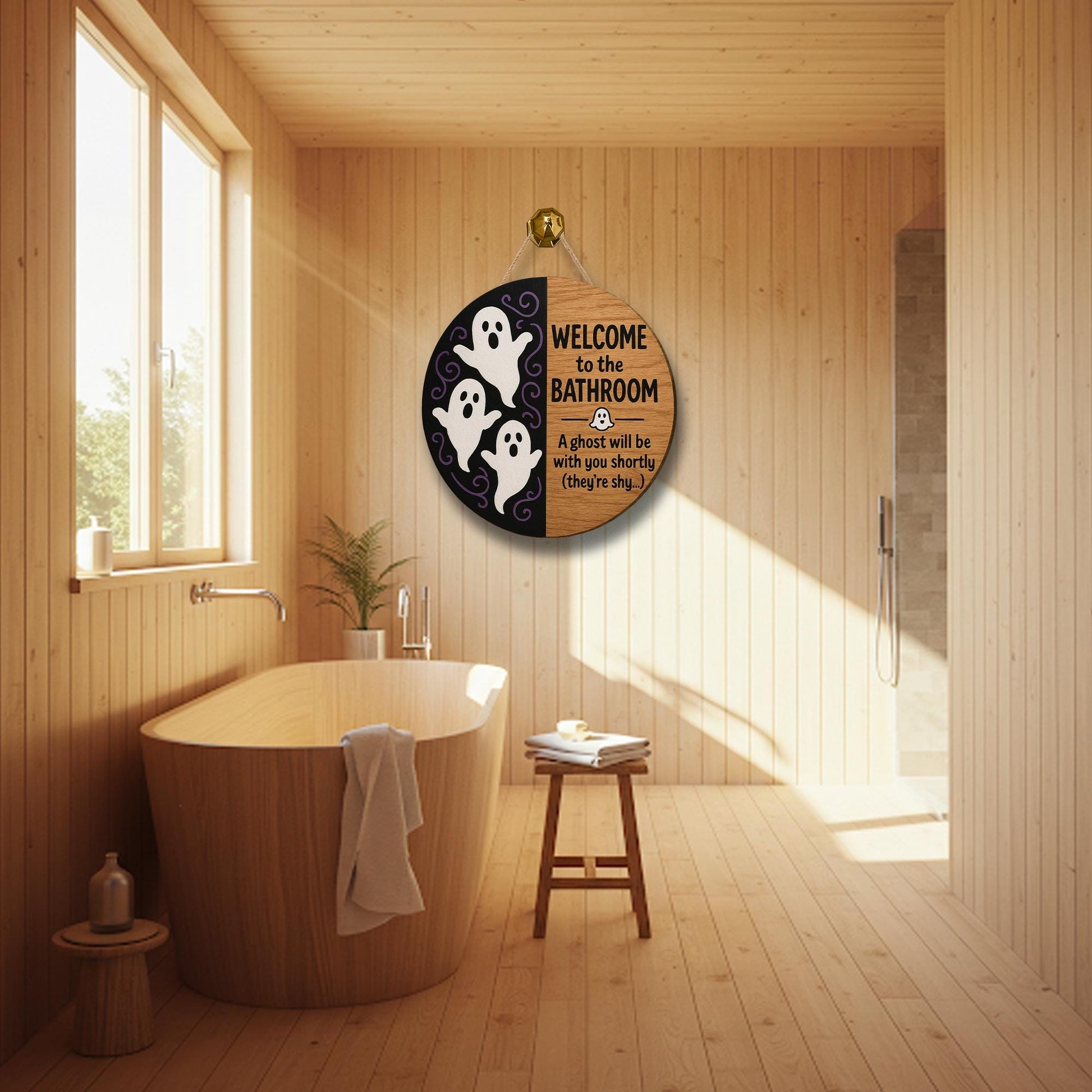 Funny Ghost Bathroom Sign, Halloween Bathroom Decor, Spooky Wood Door Sign, Haunted House Bathroom Wall Art, Cute Ghost Plaque