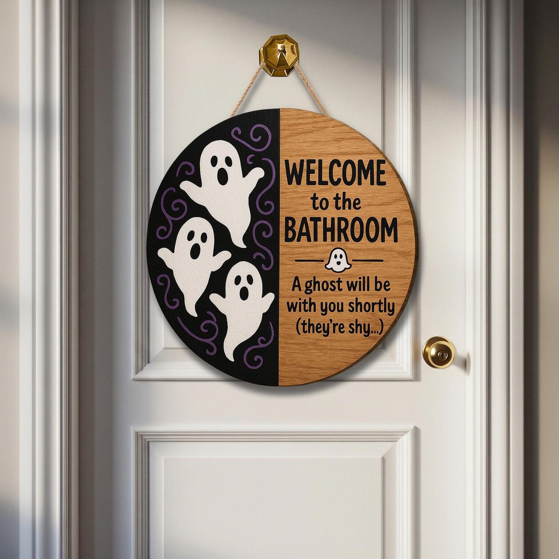 Funny Ghost Bathroom Sign, Halloween Bathroom Decor, Spooky Wood Door Sign, Haunted House Bathroom Wall Art, Cute Ghost Plaque