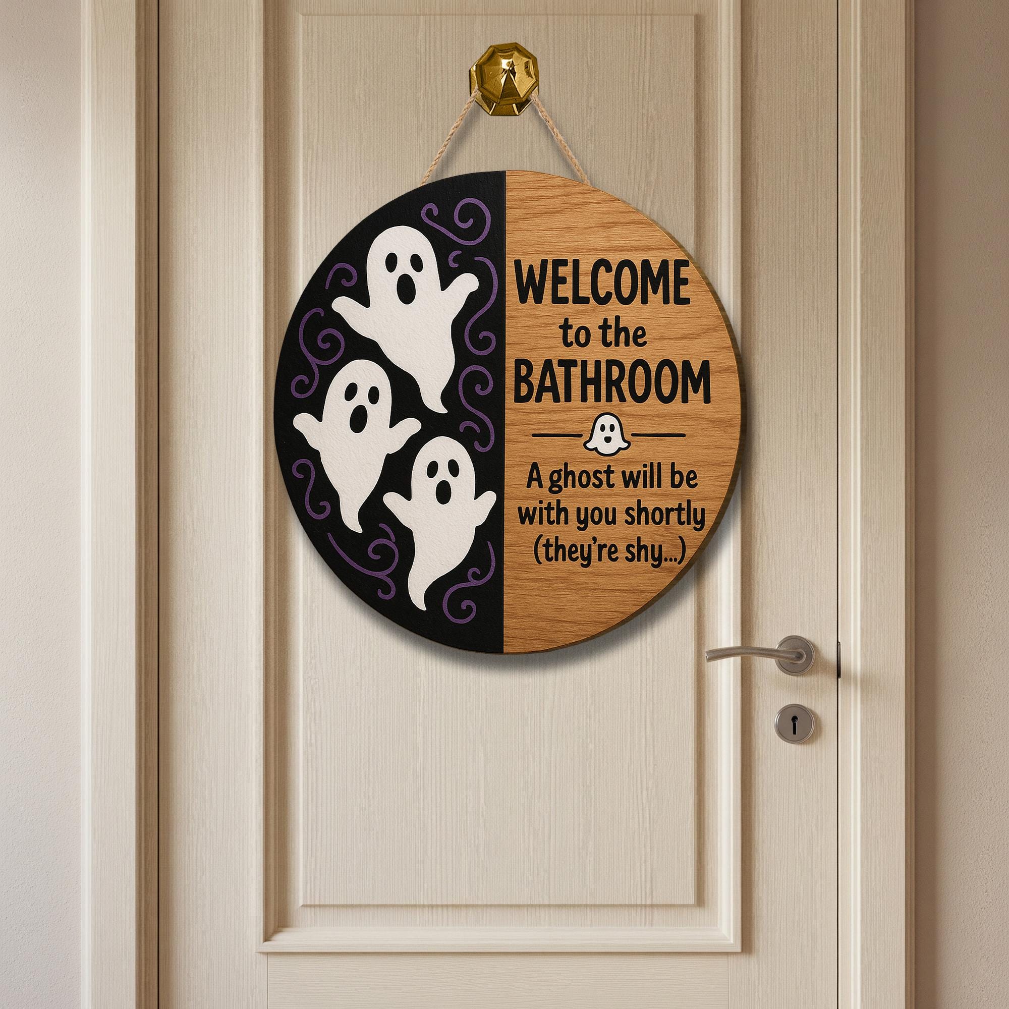 Funny Ghost Bathroom Sign, Halloween Bathroom Decor, Spooky Wood Door Sign, Haunted House Bathroom Wall Art, Cute Ghost Plaque