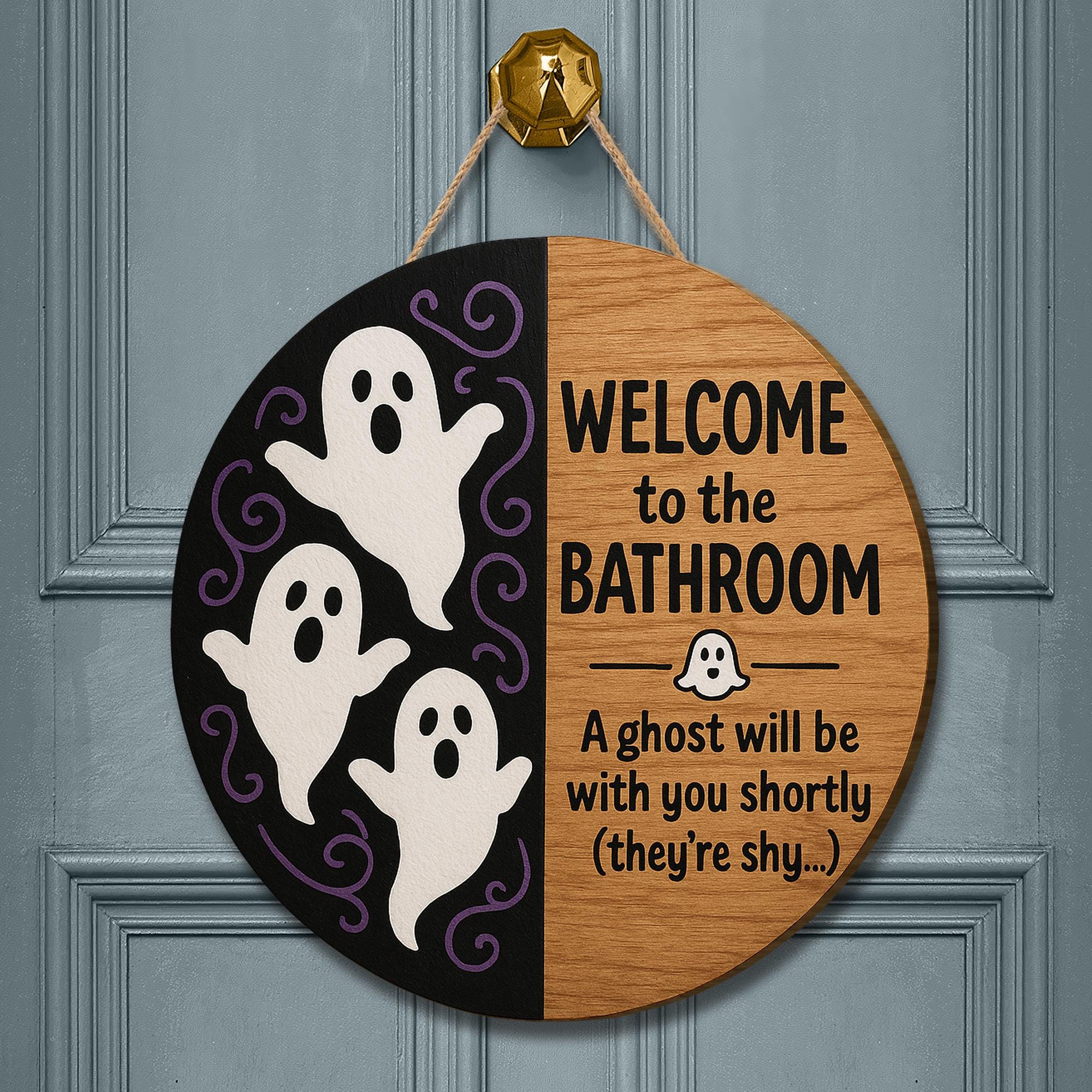 Funny Ghost Bathroom Sign, Halloween Bathroom Decor, Spooky Wood Door Sign, Haunted House Bathroom Wall Art, Cute Ghost Plaque