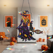 Witch  Acrylic Suncatcher Halloween Decor, Holographic Witch Window Hanging, Flying Witch Acrylic Ornament, Spooky Fall Home Decor