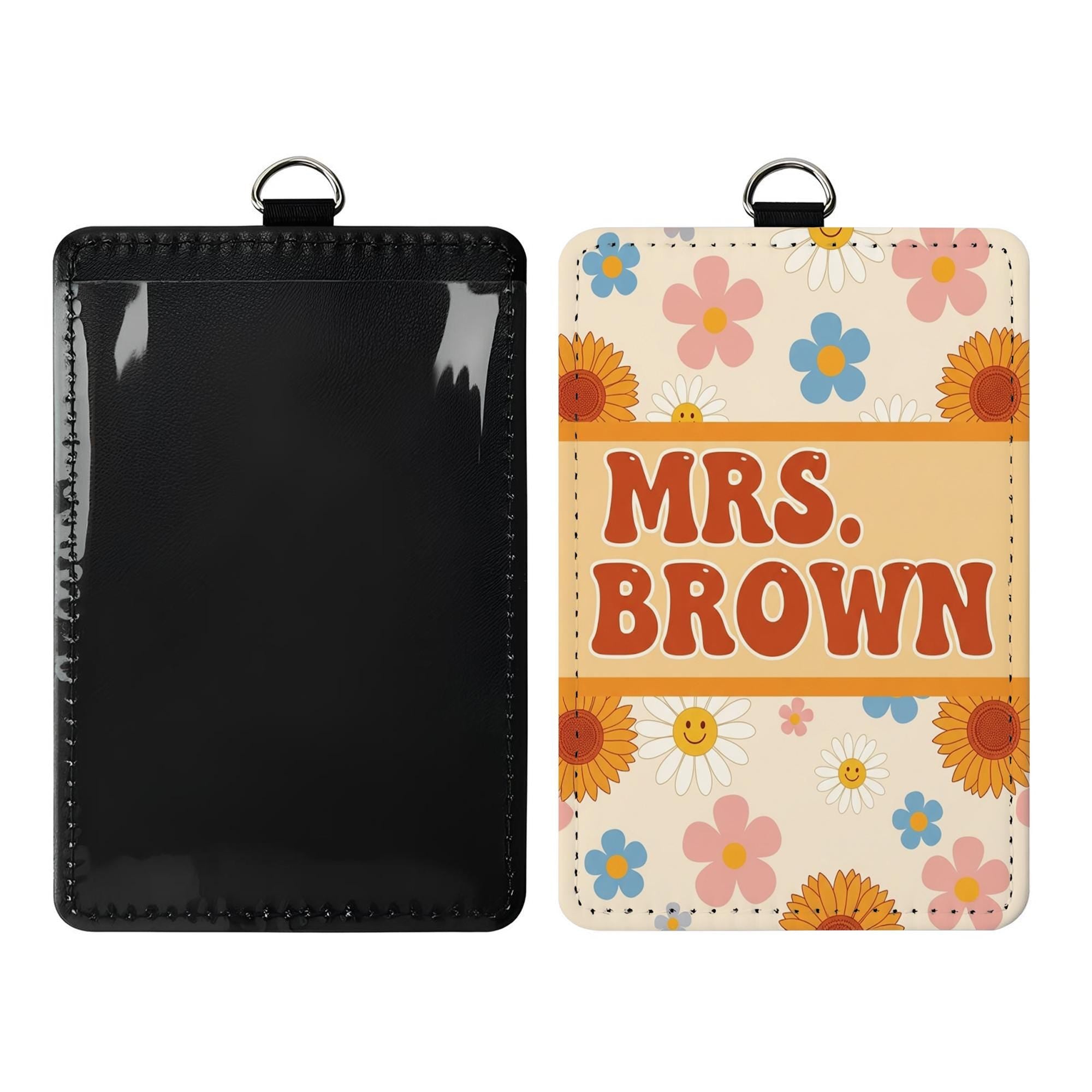 Retro Floral Teacher Badge Holder, Personalized Leather ID Tag, Cute Custom Name Lanyard, Back to School Gift for Teacher