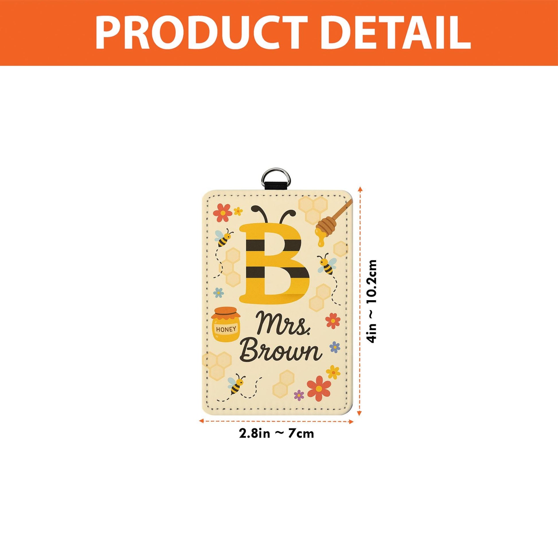Bee Themed Teacher Badge Holder, Personalized Leather ID Tag, Cute Custom Back to School Gift, Teacher Honey Bee Lanyard