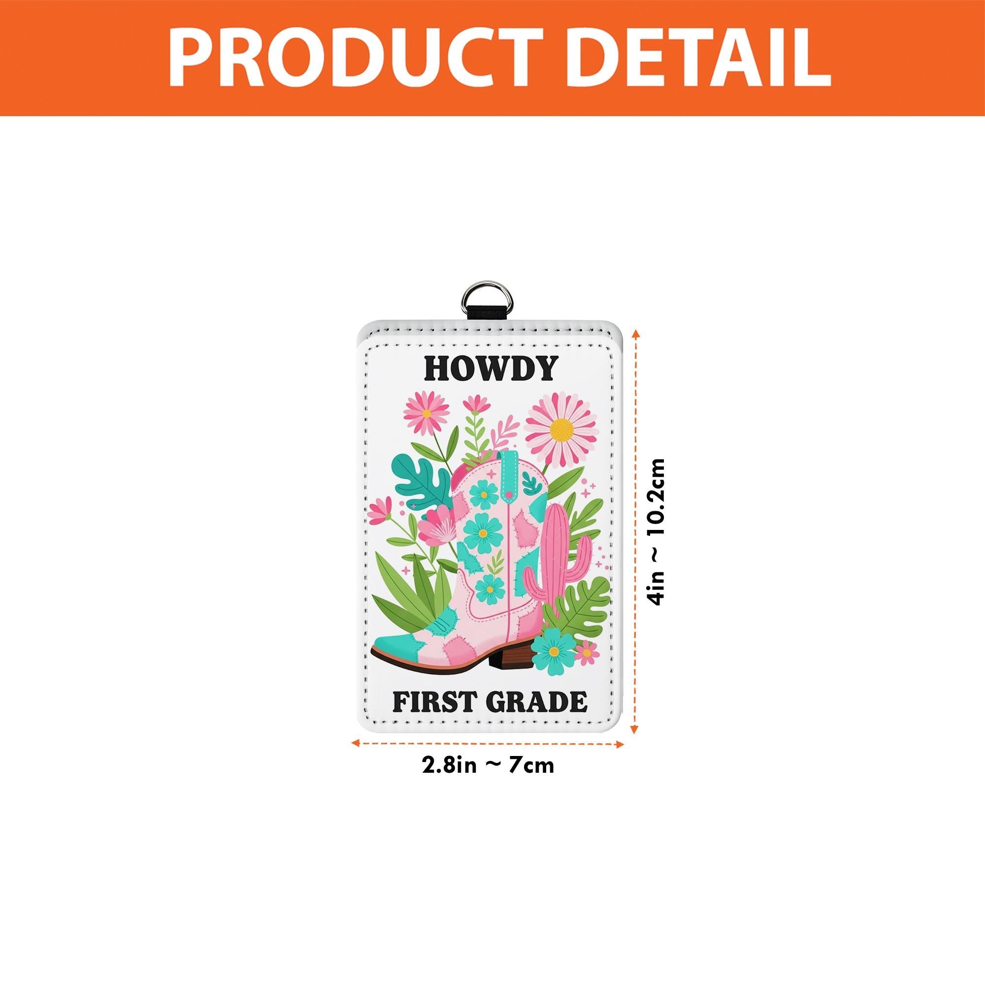 Howdy First Grade Badge Holder, Western Teacher ID Tag, Floral Cowgirl Boot Lanyard, Leather Name Tag, Back to School Gift