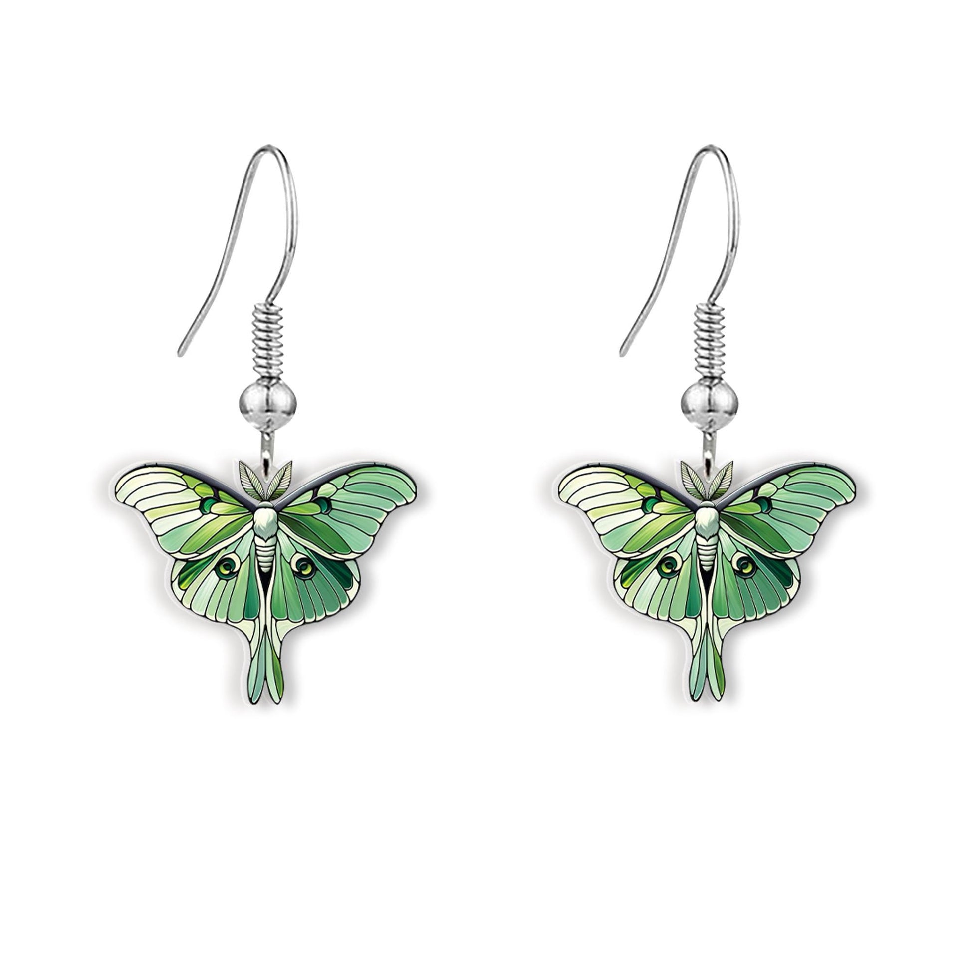 Luna Moth Earrings, Nature-Inspired Green Moth Jewelry, Lightweight Acrylic Woodland Dangle Earrings, Cottagecore Fairycore Gift