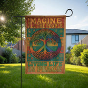 Peace Tree Garden Flag, Hippie Yard Decor with Imagine All The People Quote, Retro Outdoor Banner for Peaceful Home Vibes, tree of life flag