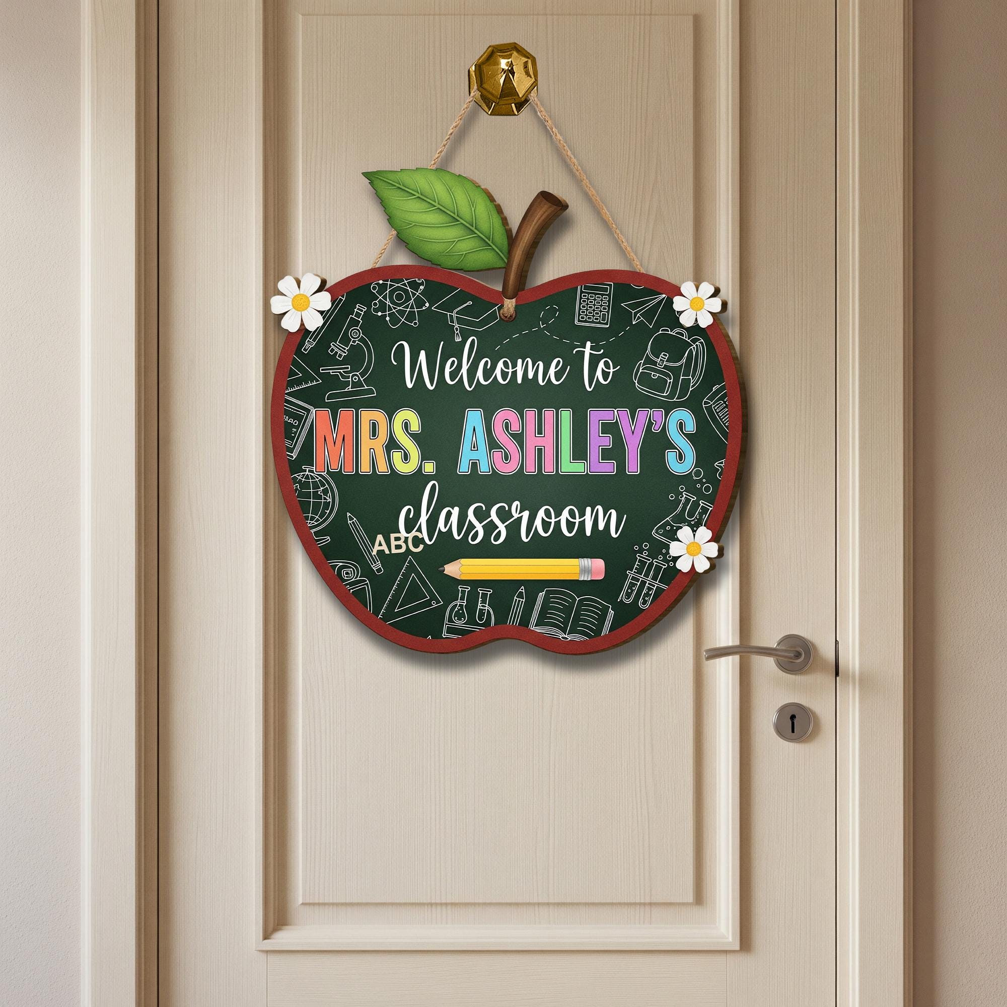 Welcome to Classroom Sign | Personalized Apple Door Hanger | Teacher Back to School Decor for Classroom or Office, Back To School Gift