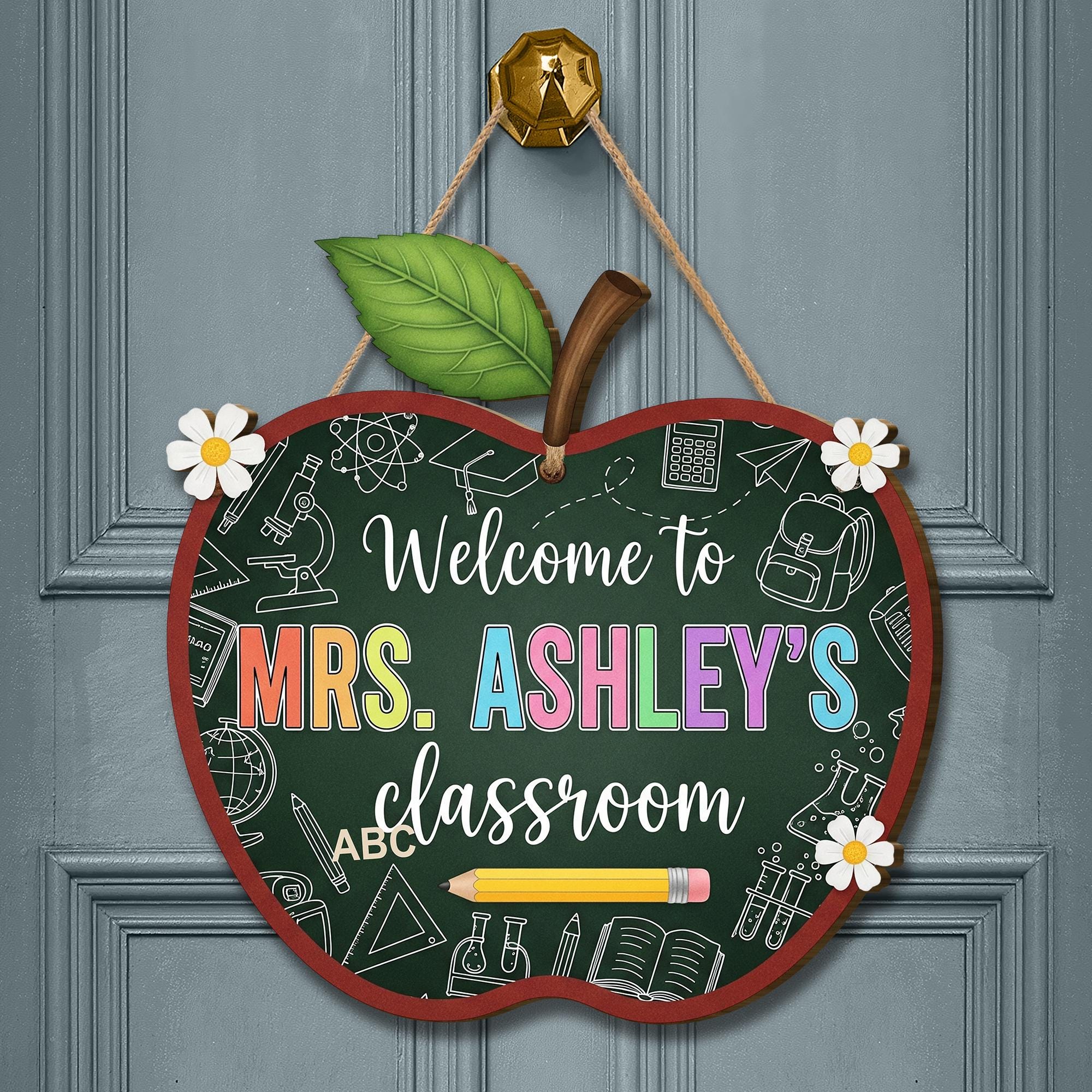 Welcome to Classroom Sign | Personalized Apple Door Hanger | Teacher Back to School Decor for Classroom or Office, Back To School Gift