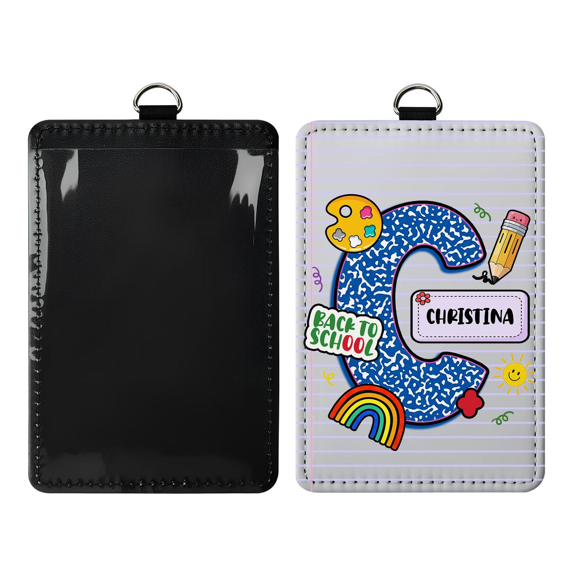 Personalized Teacher Lanyard ID Badge Holder | Back to School Name Tag with Alphabet Letter & Doodles | Cute Classroom Accessory