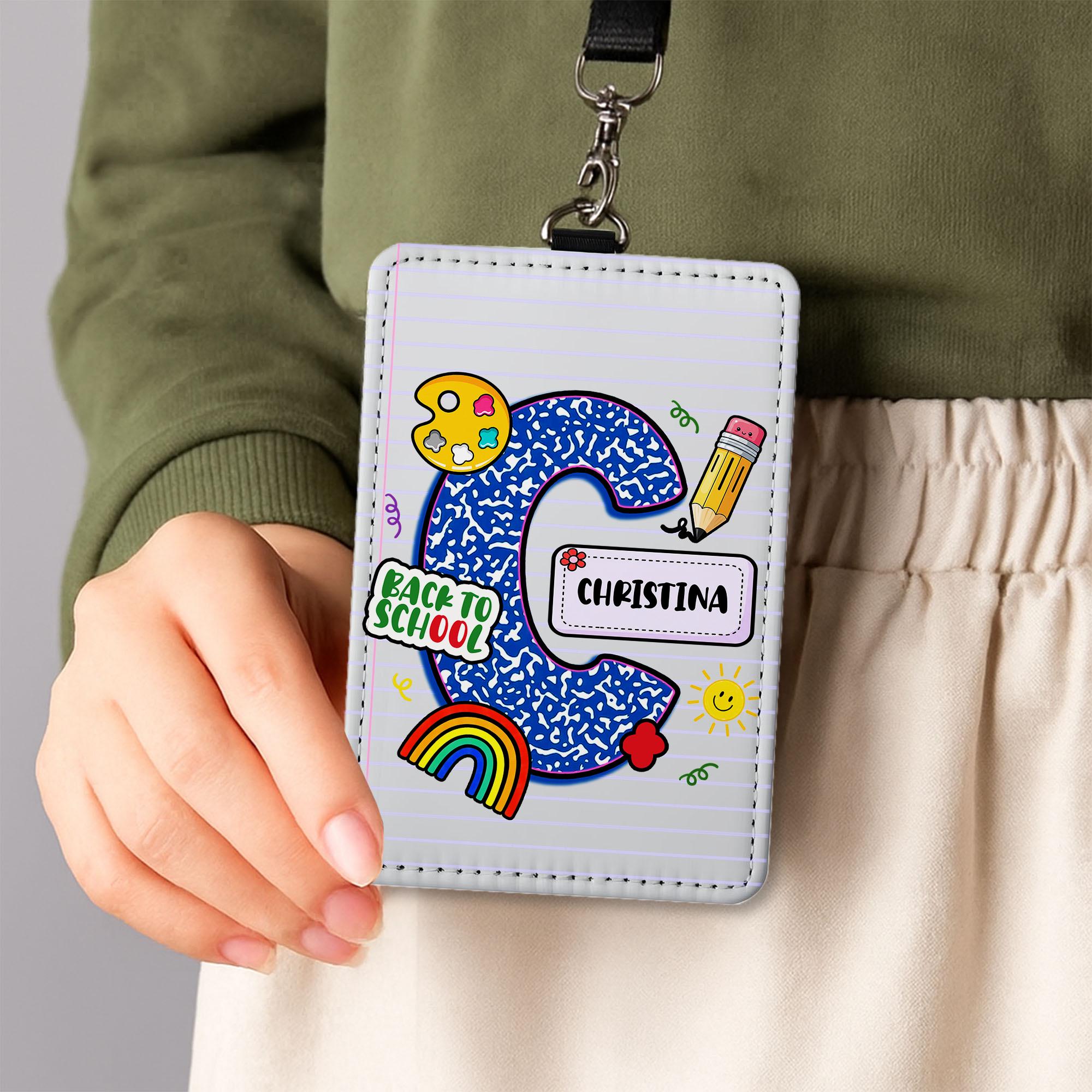 Personalized Teacher Lanyard ID Badge Holder | Back to School Name Tag with Alphabet Letter & Doodles | Cute Classroom Accessory