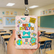 Personalized Teacher ID Badge Holder, Cute Checkerboard Name Tag for Teachers, Educators, Staff | Back to School Classroom Lanyard Accessory