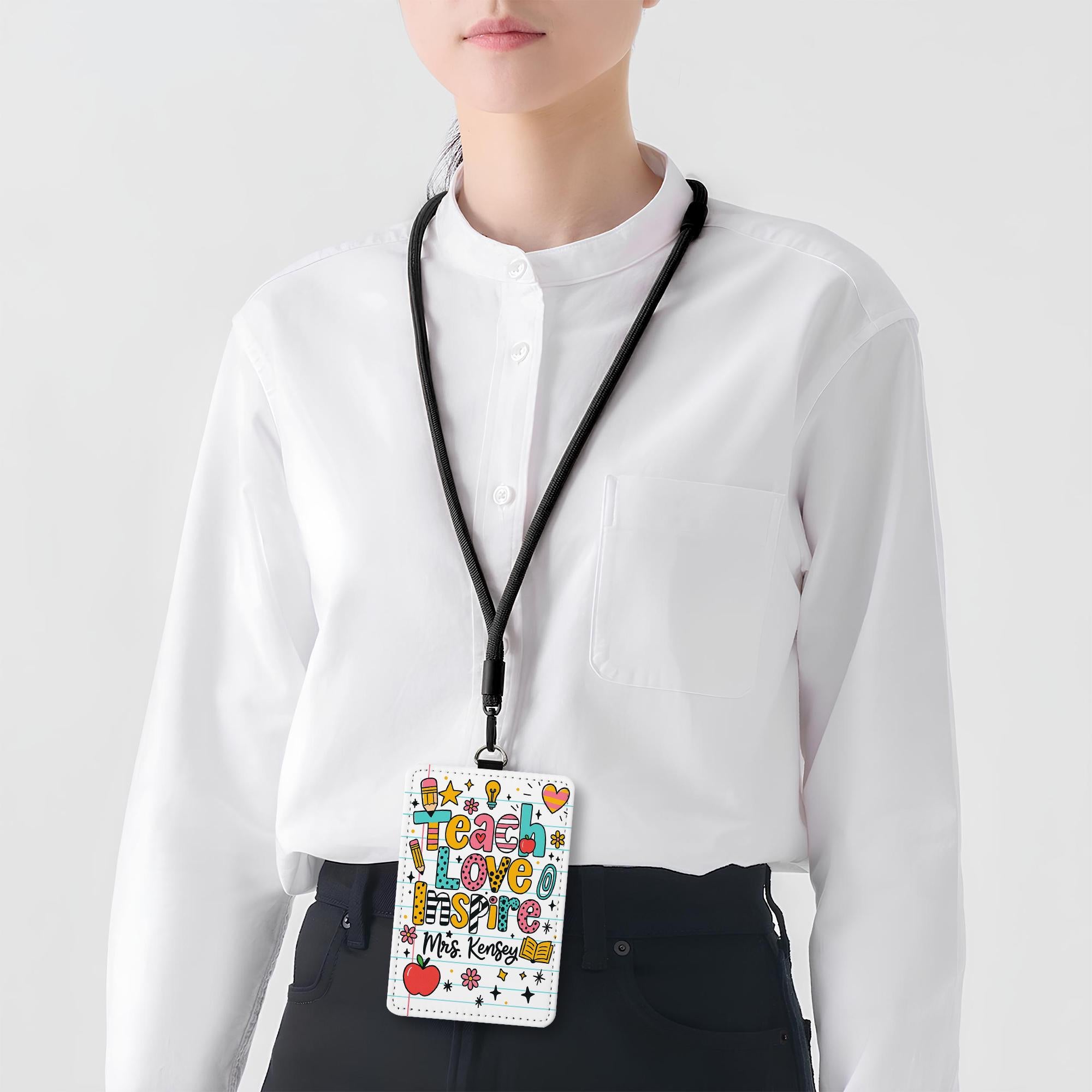 Teach Love Inspire Teacher ID Badge | Personalized Name Tag for Teachers, Educators, Staffs | Cute School Lanyard Accessory for Classroom