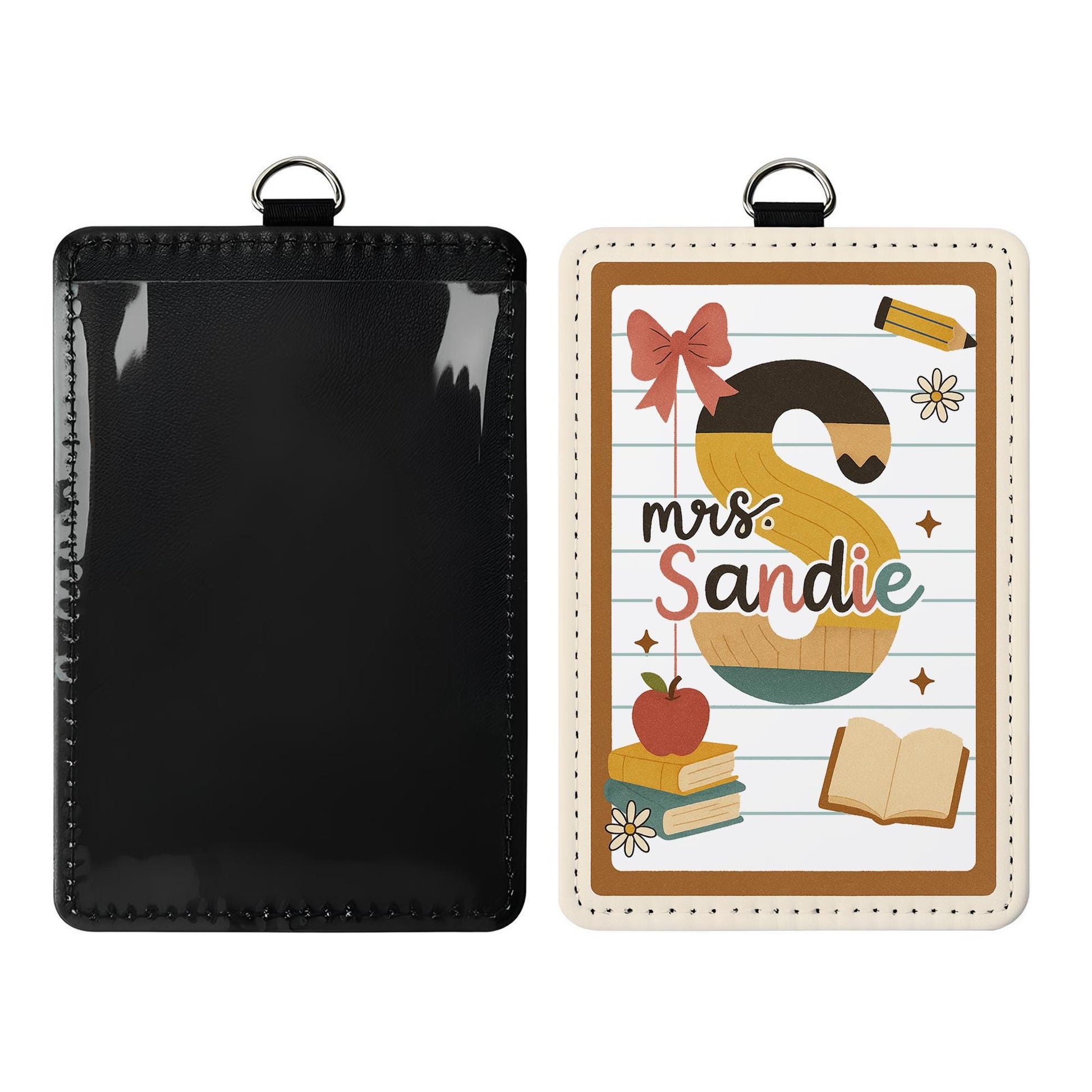 Personalized Teacher ID Badge Holder | Retro Alphabet Name Tag for Teachers, Educators | Cute Back to School Lanyard Classroom Accessory