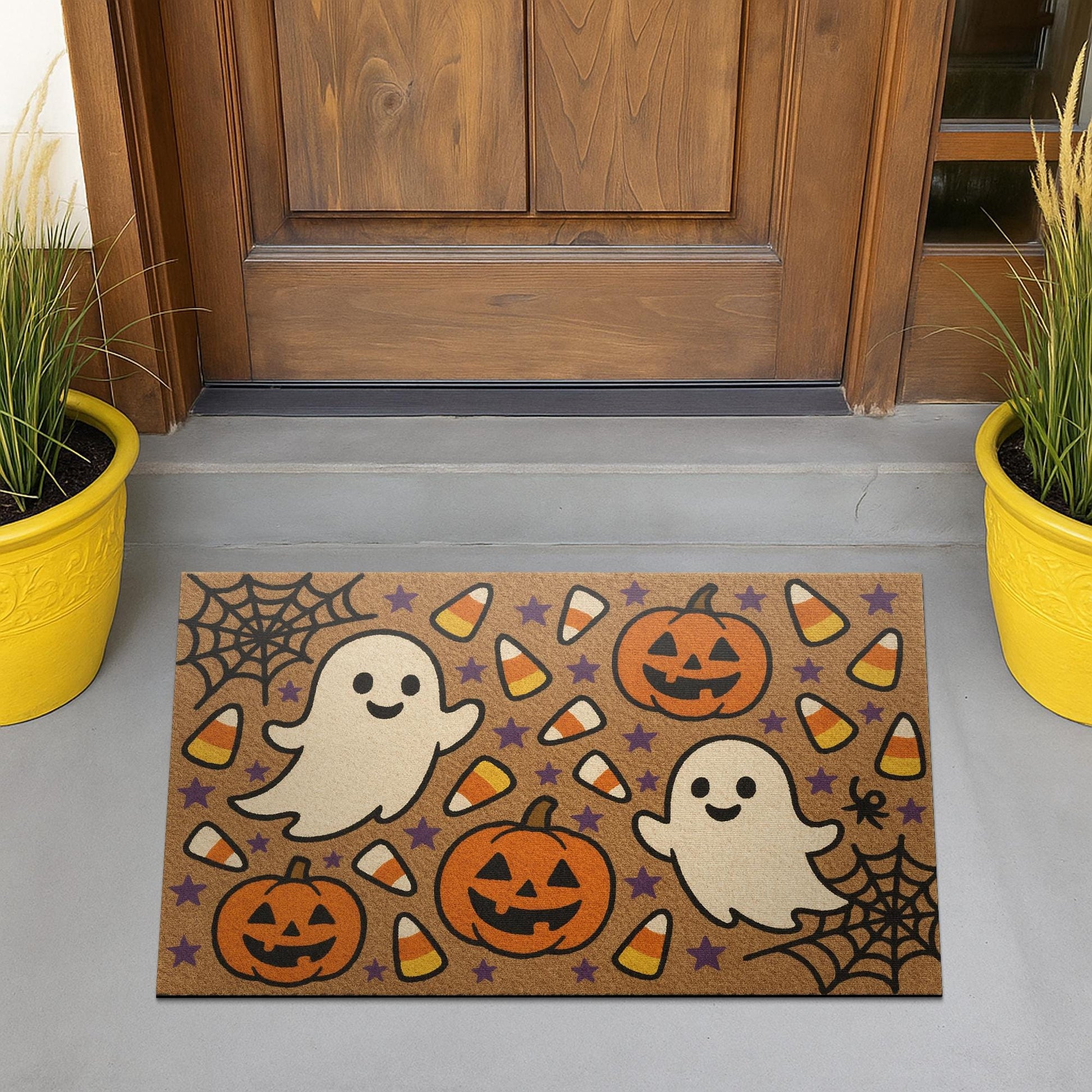 Cute Halloween Ghost Doormat, Pumpkin Candy Corn Fall Mat, Spooky Welcome Mat, Funny Halloween Porch Decor, Outdoor Fall Rug